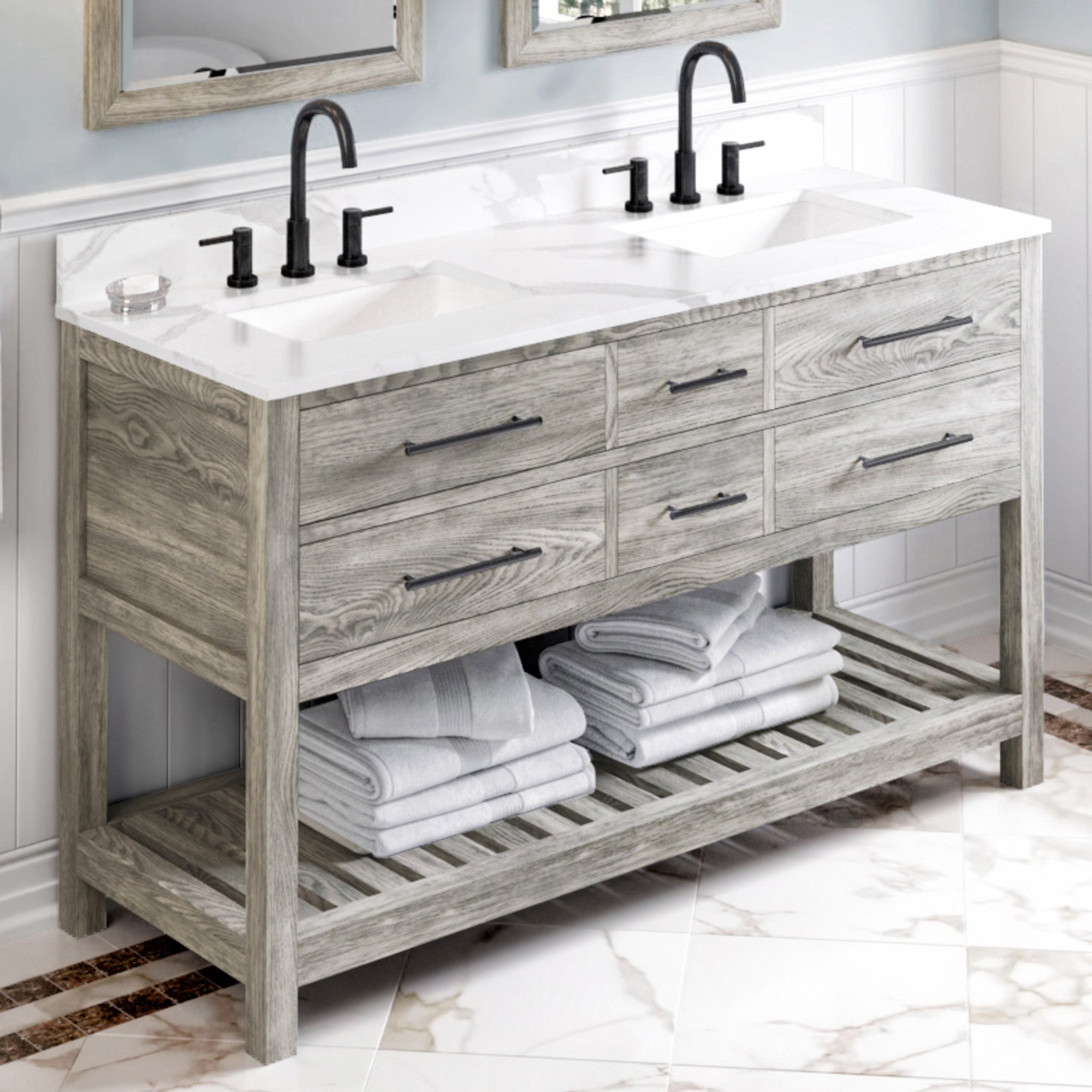60" Wavecrest Vanity – Double Bowl – Weathered Grey