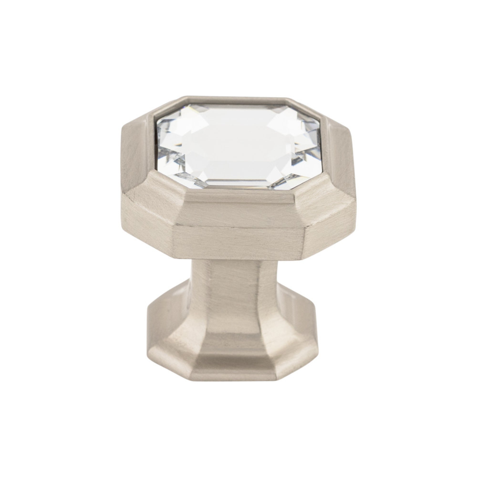 Crystal Emerald 1 1/8" Length Square Knob - Brushed Satin Nickel