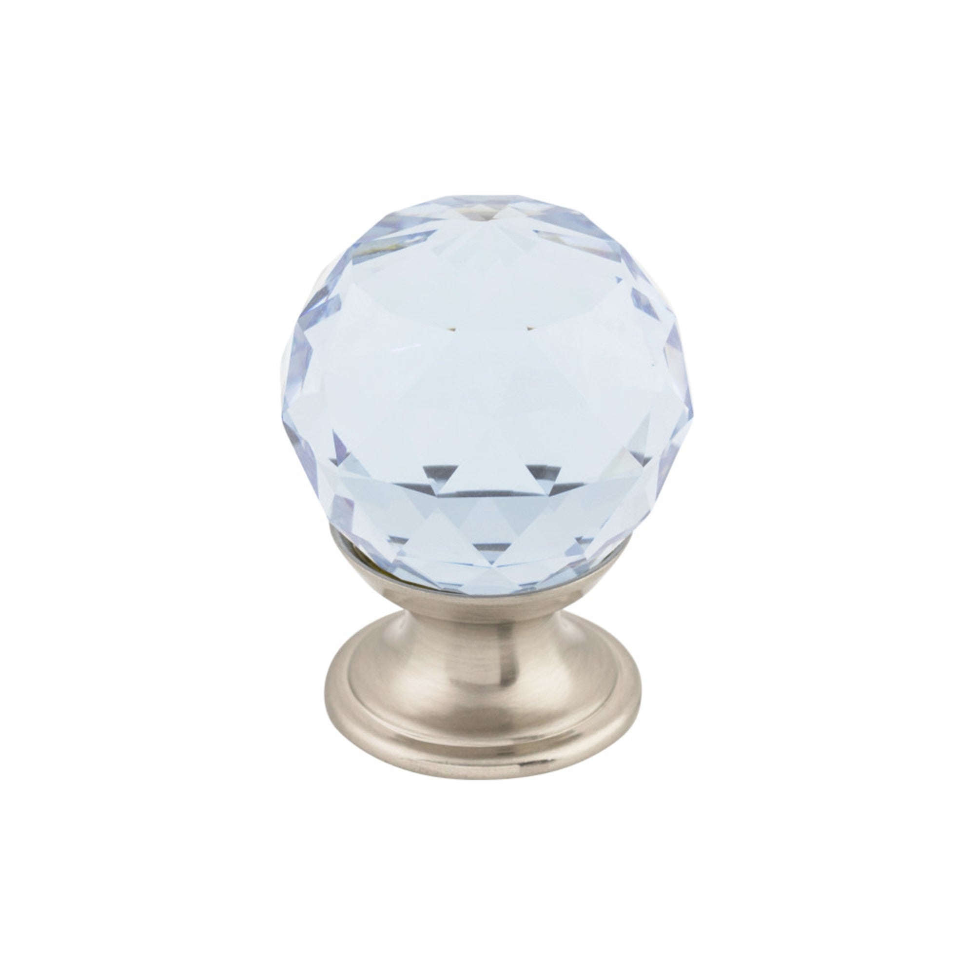 Light Blue Crystal 1 1/8" Diameter Round Knob - Brushed Satin Nickel
