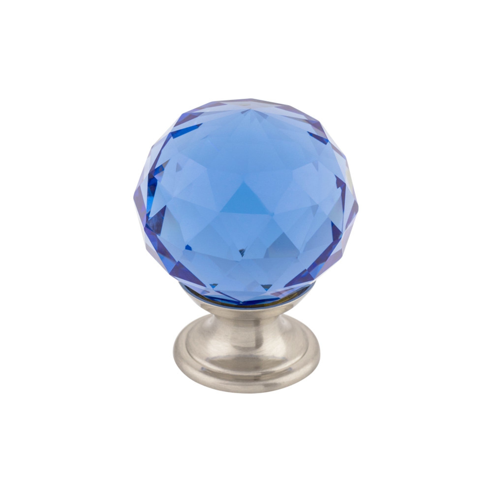 Blue Crystal Round Knob - Brushed Satin Nickel