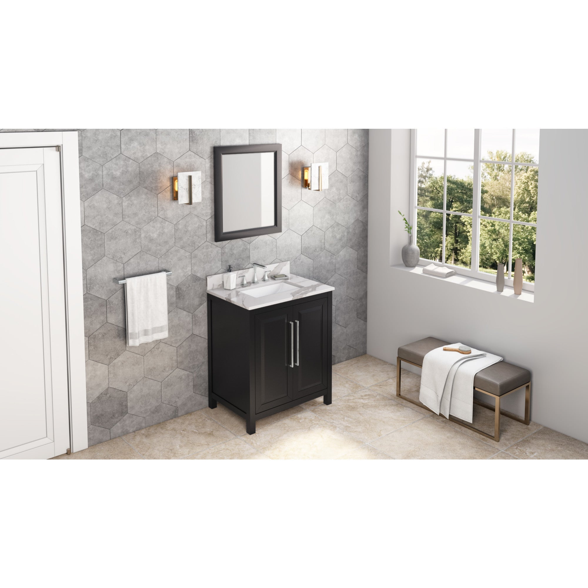 30" Cade Vanity - Black - Calacatta Vienna Quartz