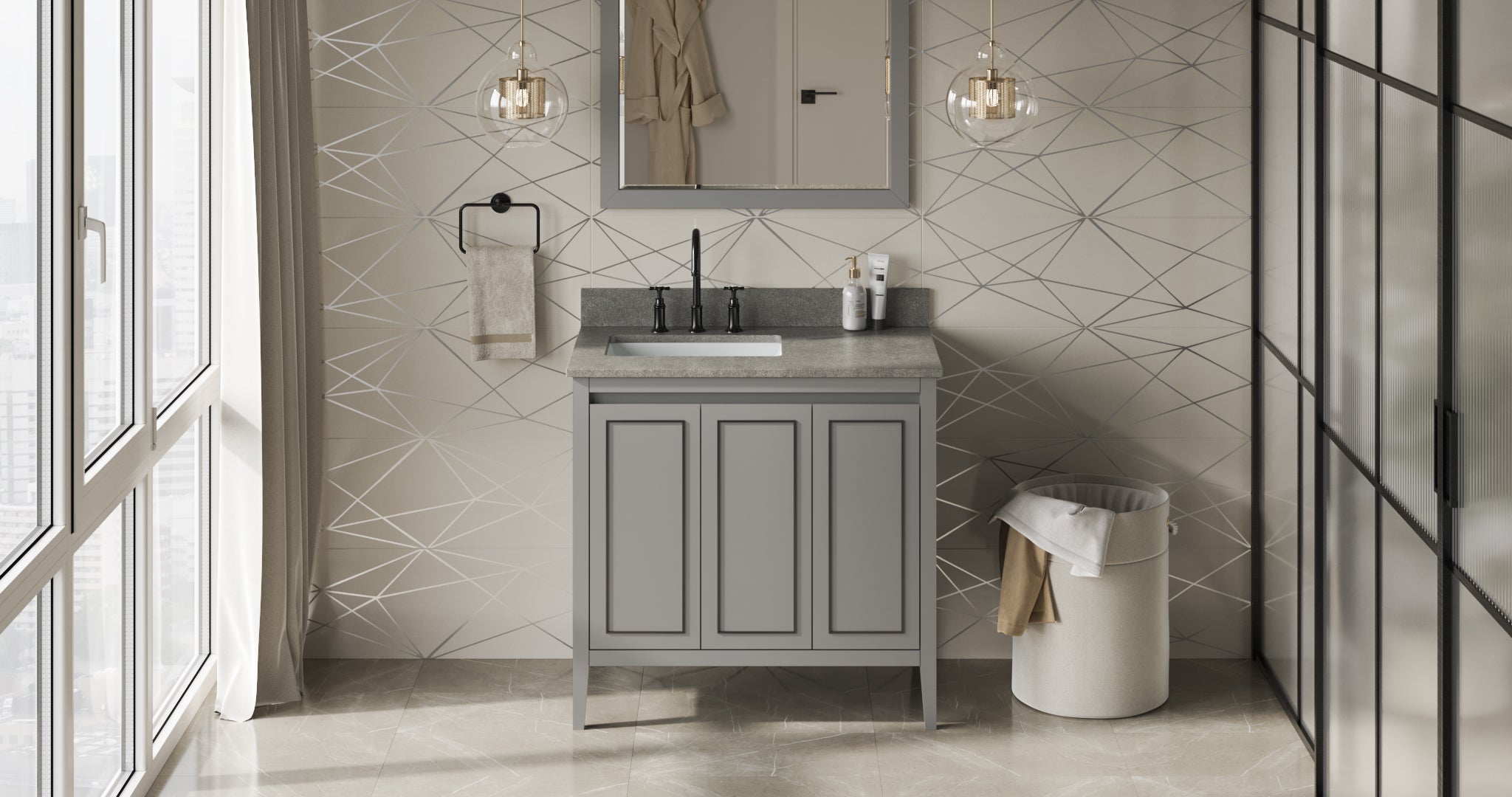 36" Percival Vanity – Left Offset – Grey