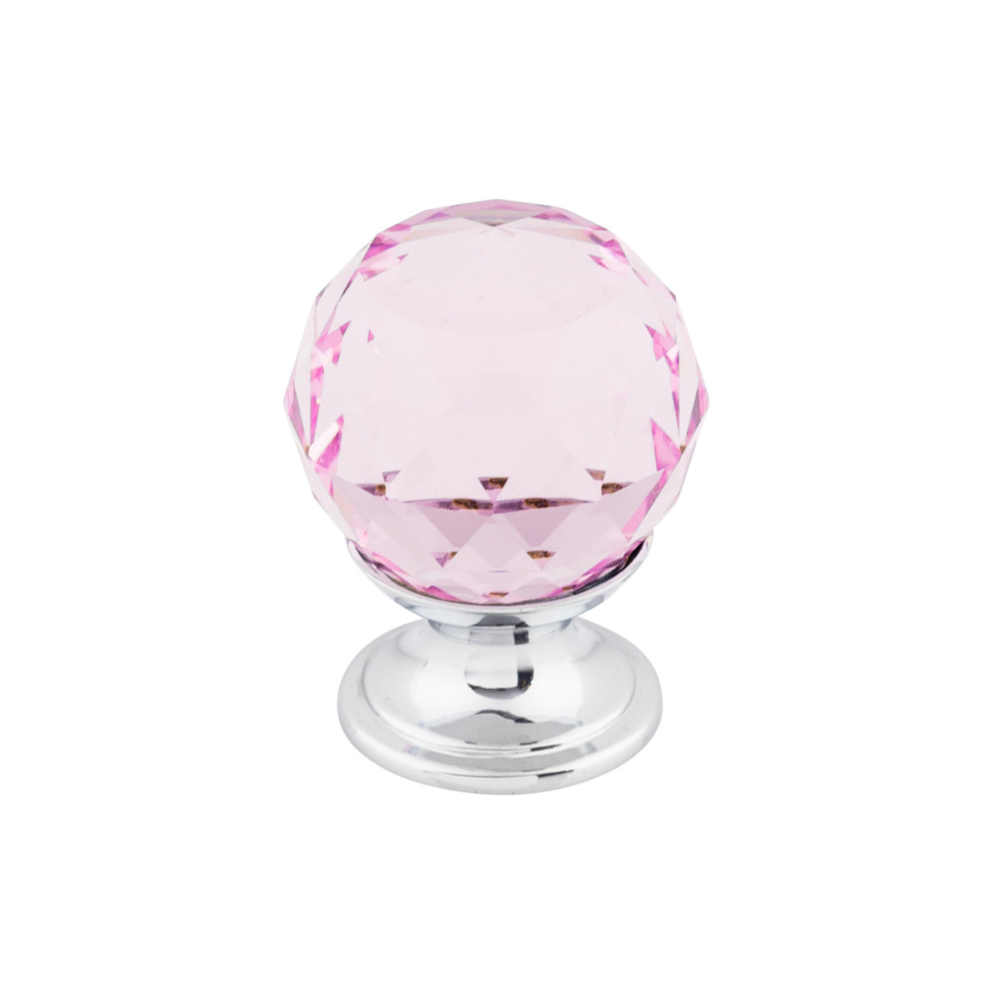Pink Crystal Round Knob - Polished Chrome