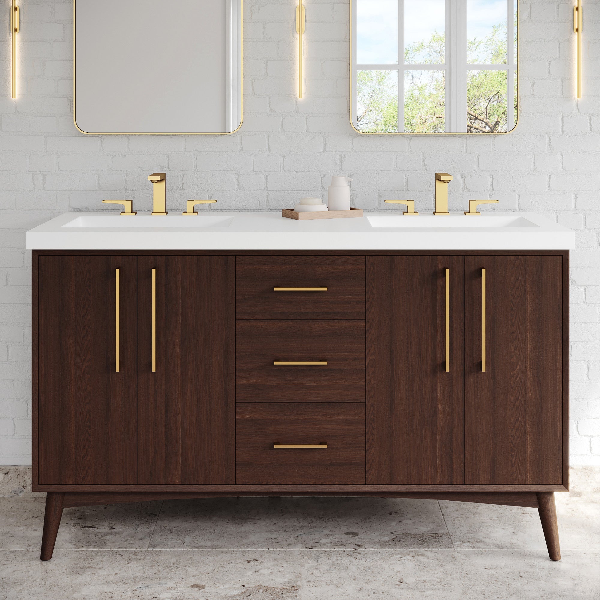 60" Dashwood Vanity – Double Bowl – Dark Walnut