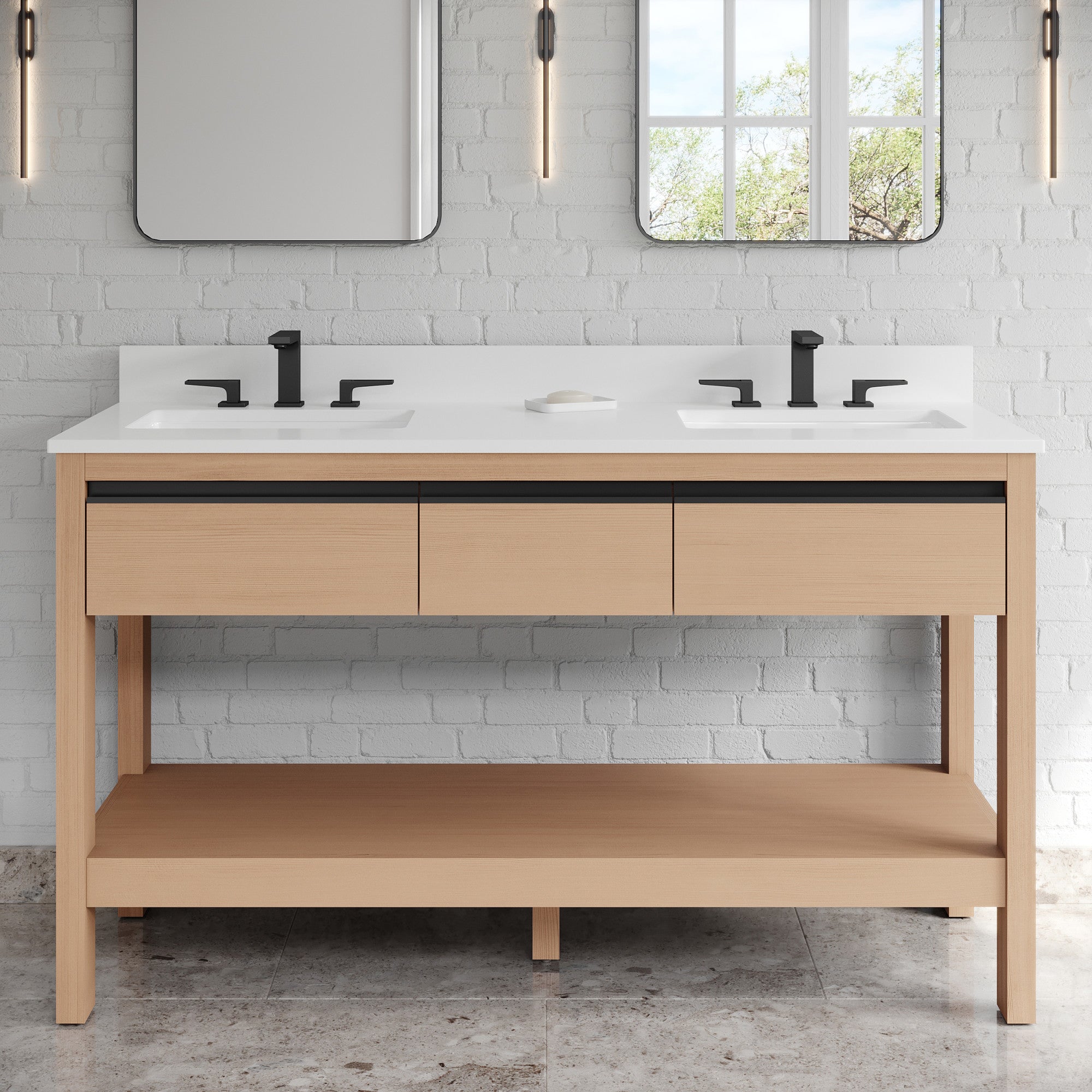 60" Jubilee Vanity – Double Bowl – Natural Oak