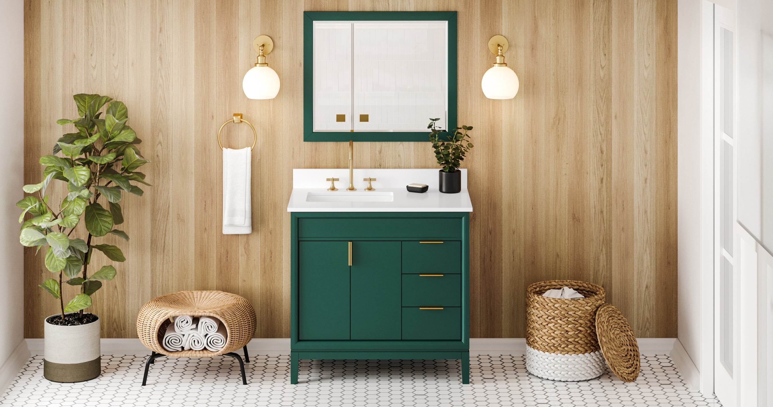 36" Theodora Vanity – Left Offset – Forest Green