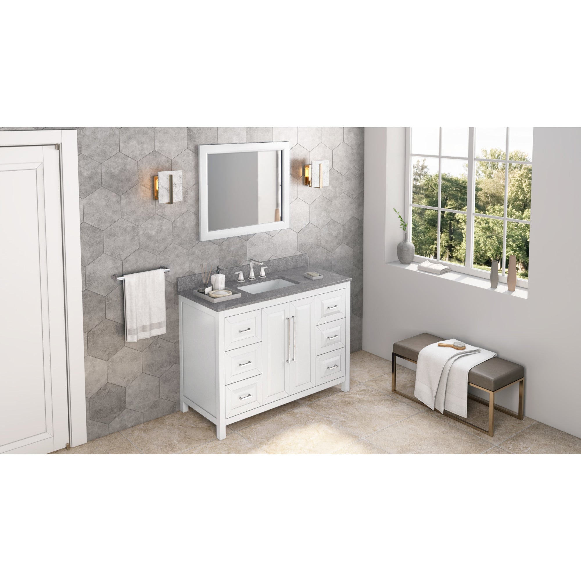 48" Cade Vanity - White - Steel Grey Cultured Marble