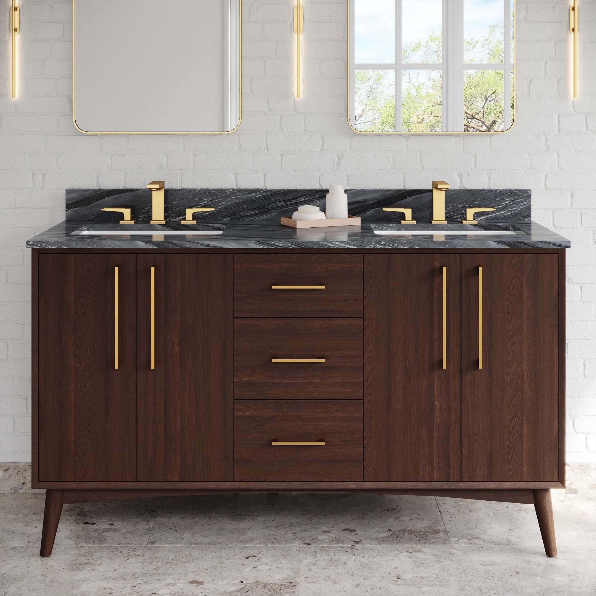60" Dashwood Vanity – Double Bowl – Dark Walnut