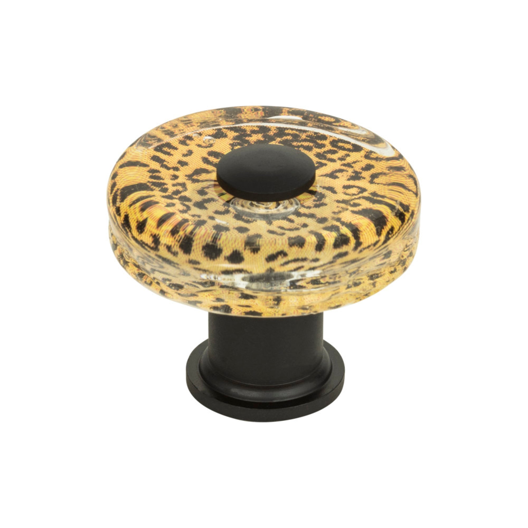 Cheetah Glass Round Knob - Matte Black