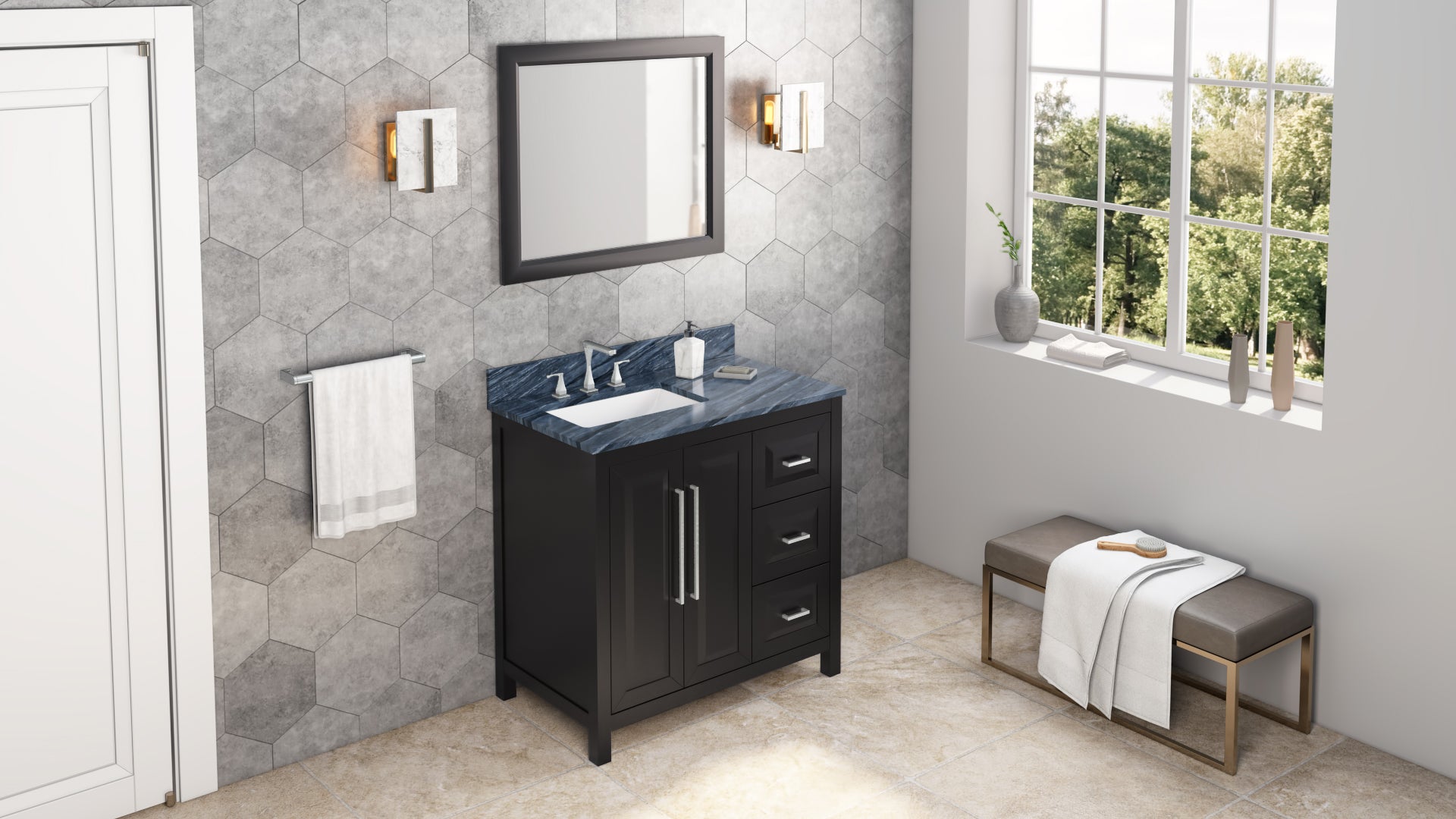 36" Black Cade Vanity, left offset