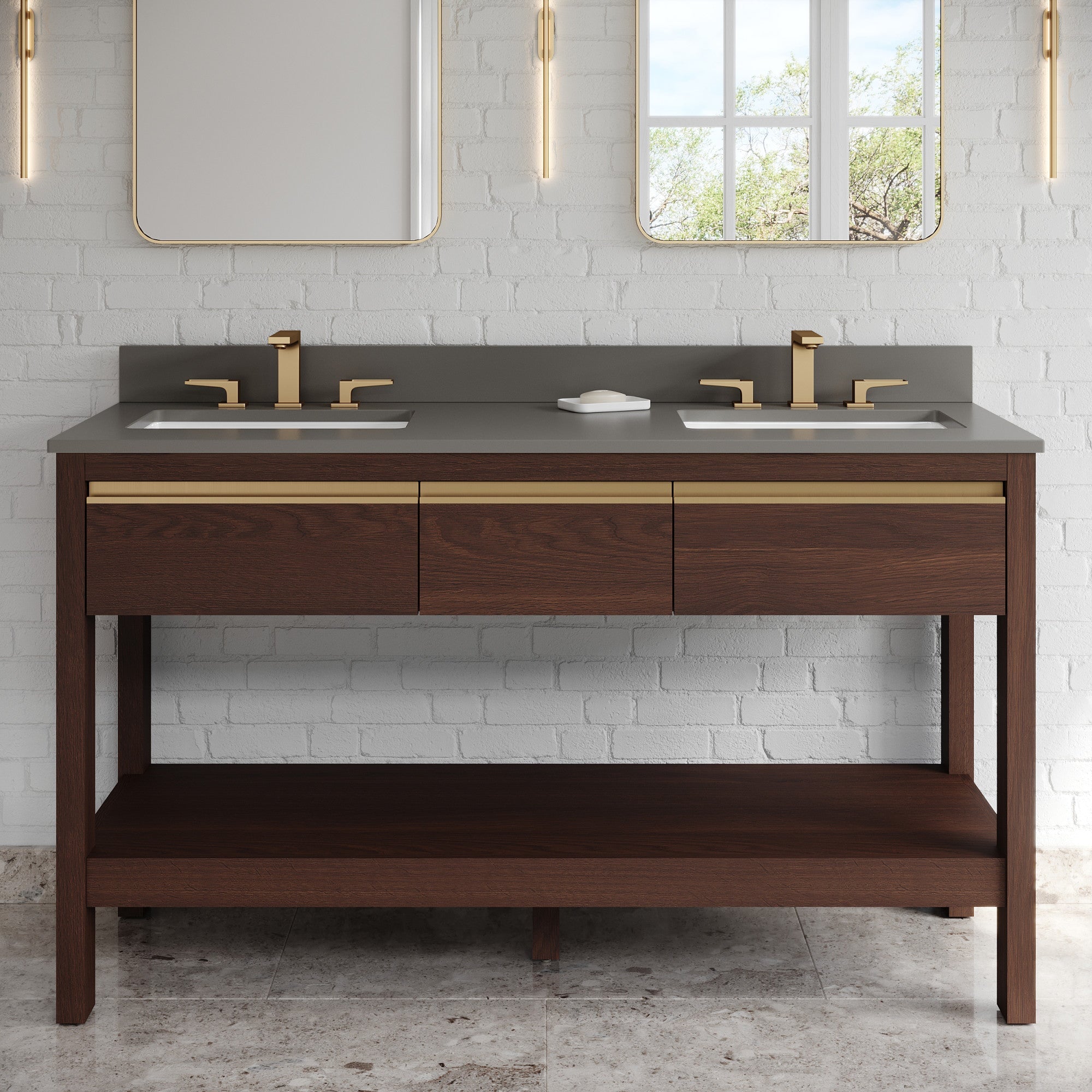 60" Jubilee Vanity – Double Bowl – Dark Walnut