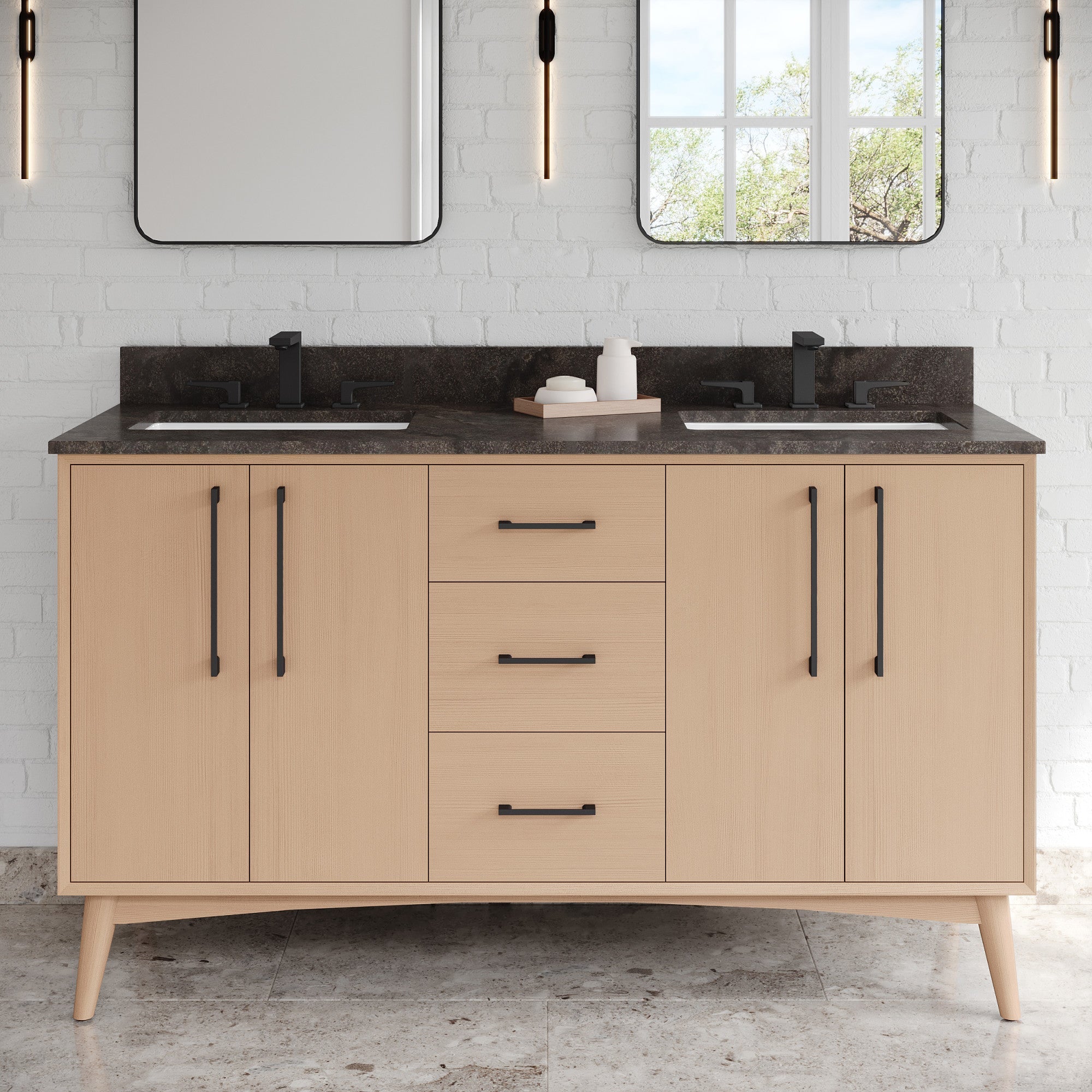 60" Dashwood Vanity – Double Bowl – Natural Oak