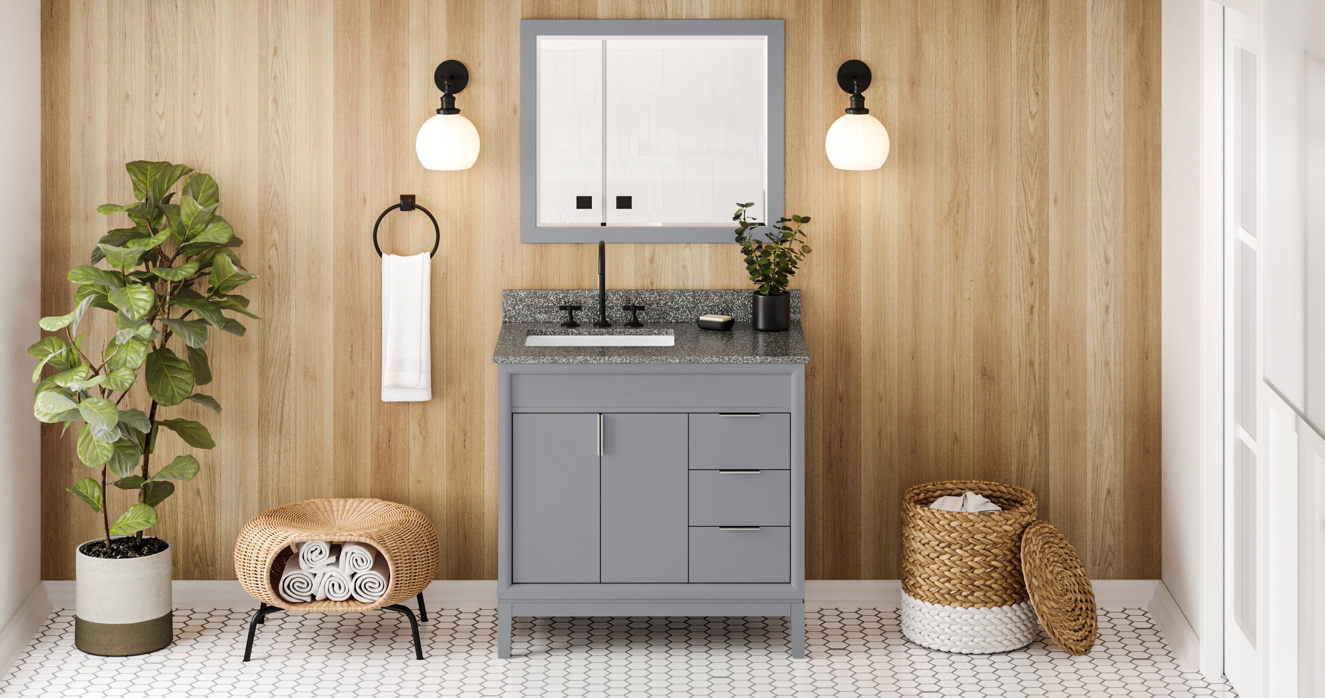36" Theodora Vanity – Left Offset – Grey