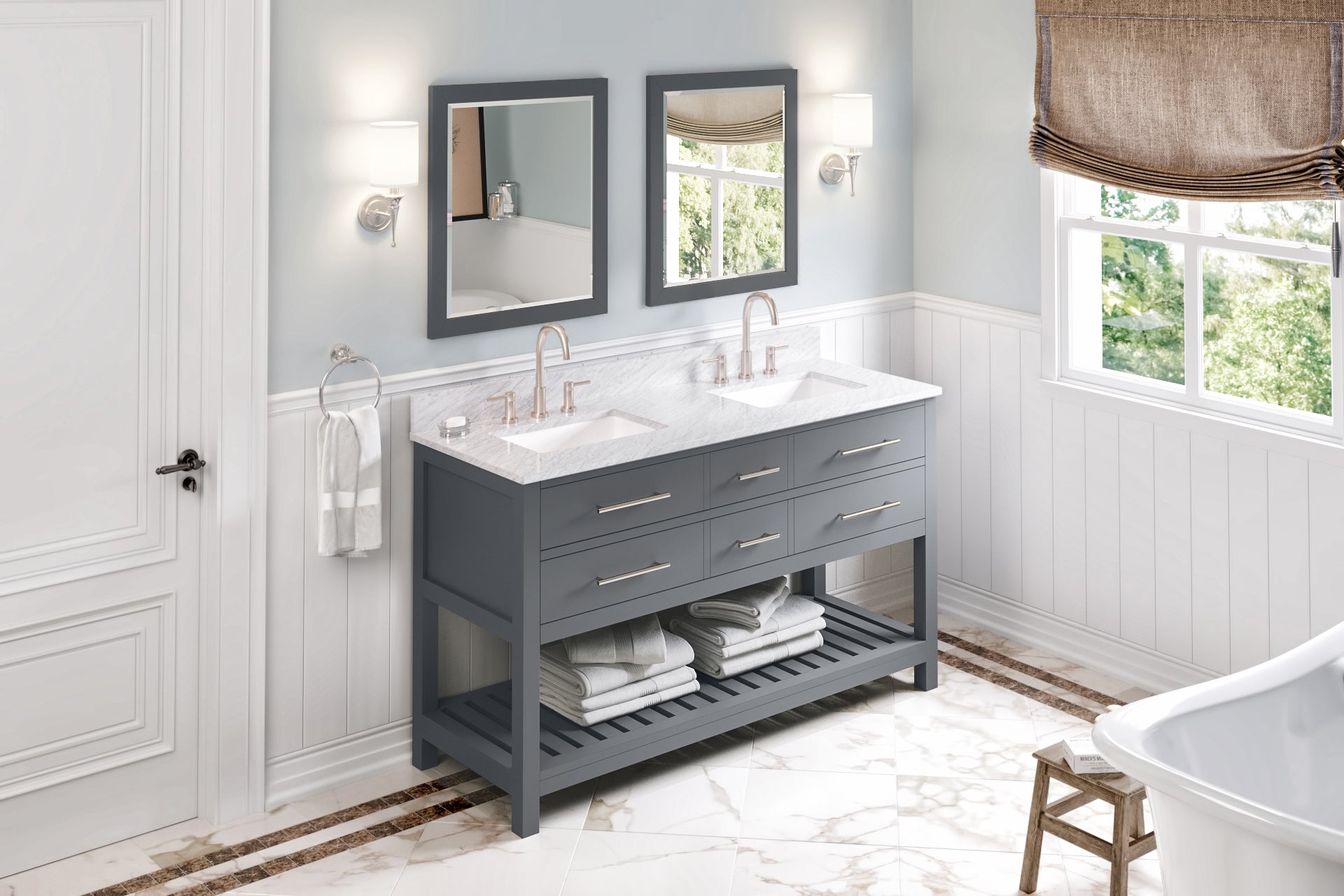 60" Wavecrest Vanity – Double Bowl – Grey