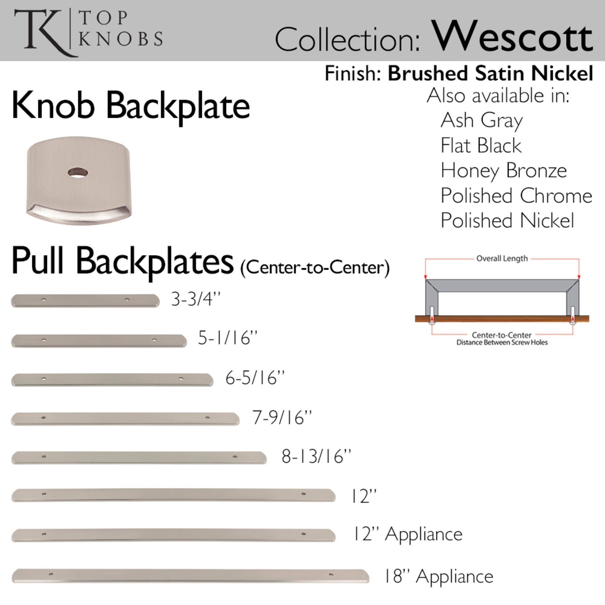 Wescott 12" Center to Center Pull Backplate - Brushed Satin Nickel