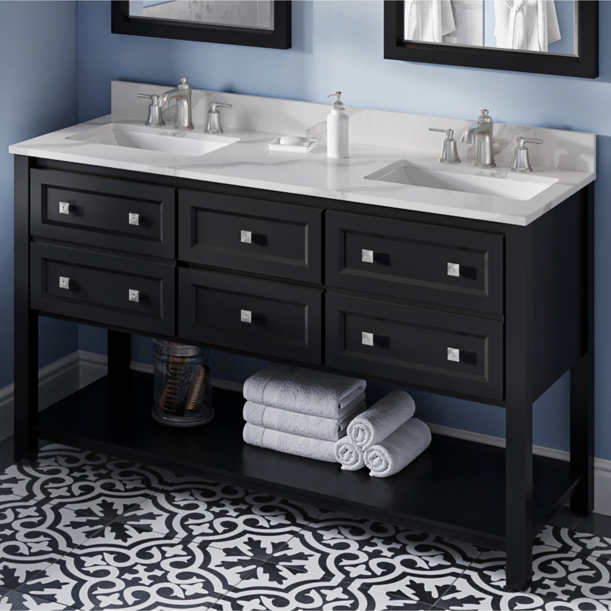 60" Adler Vanity – Double Bowl – Black