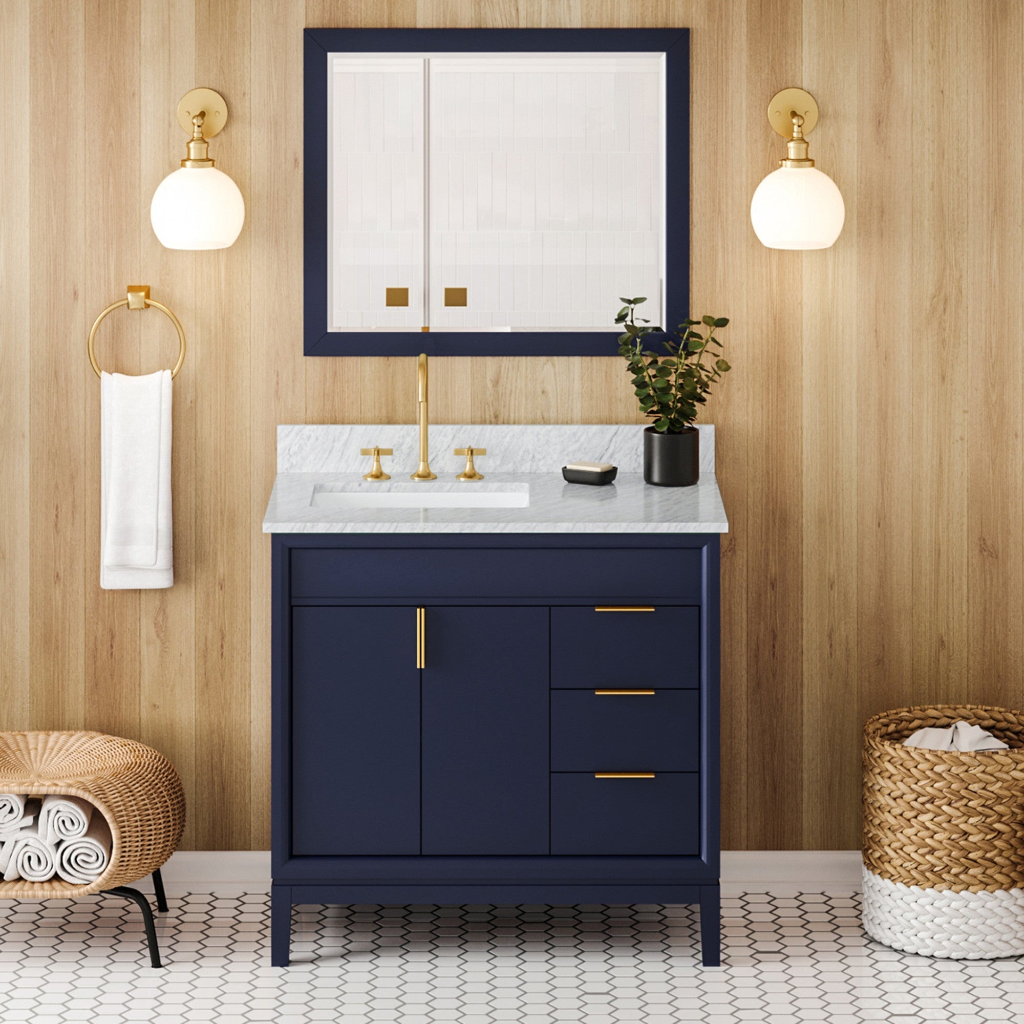 36" Theodora Vanity – Left Offset – Hale Blue