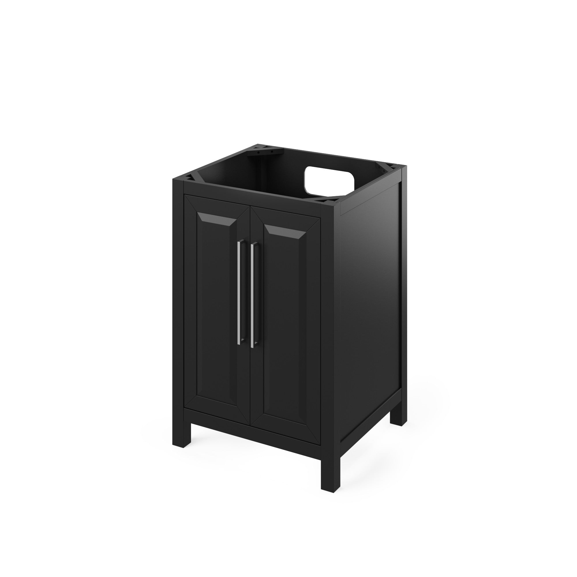 24" Black Cade Vanity, White Carrara Marble Vanity Top, undermount rectangle bowl
