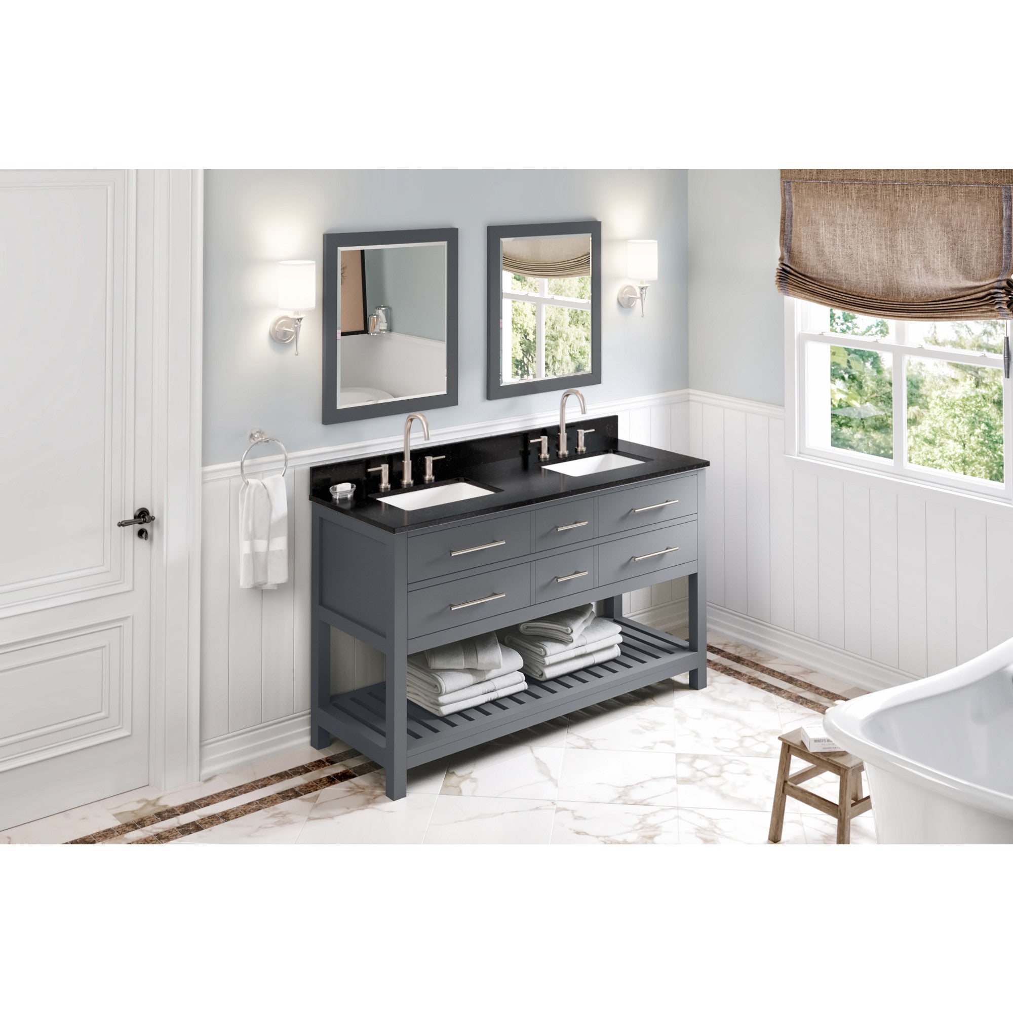 60" Wavecrest Vanity – Double Bowl – Grey