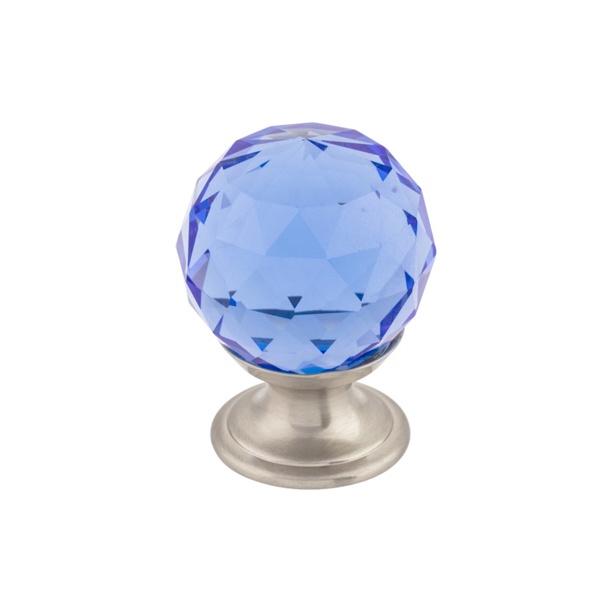 Blue Crystal 1 1/8" Diameter Round Knob - Brushed Satin Nickel