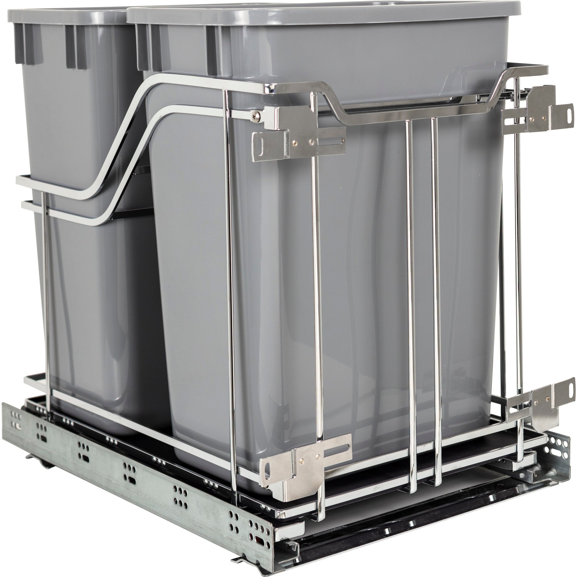 Double 35 Quart Polished Chrome STORAGE WITH STYLE® Metal Soft-close Trashcan Pullout
