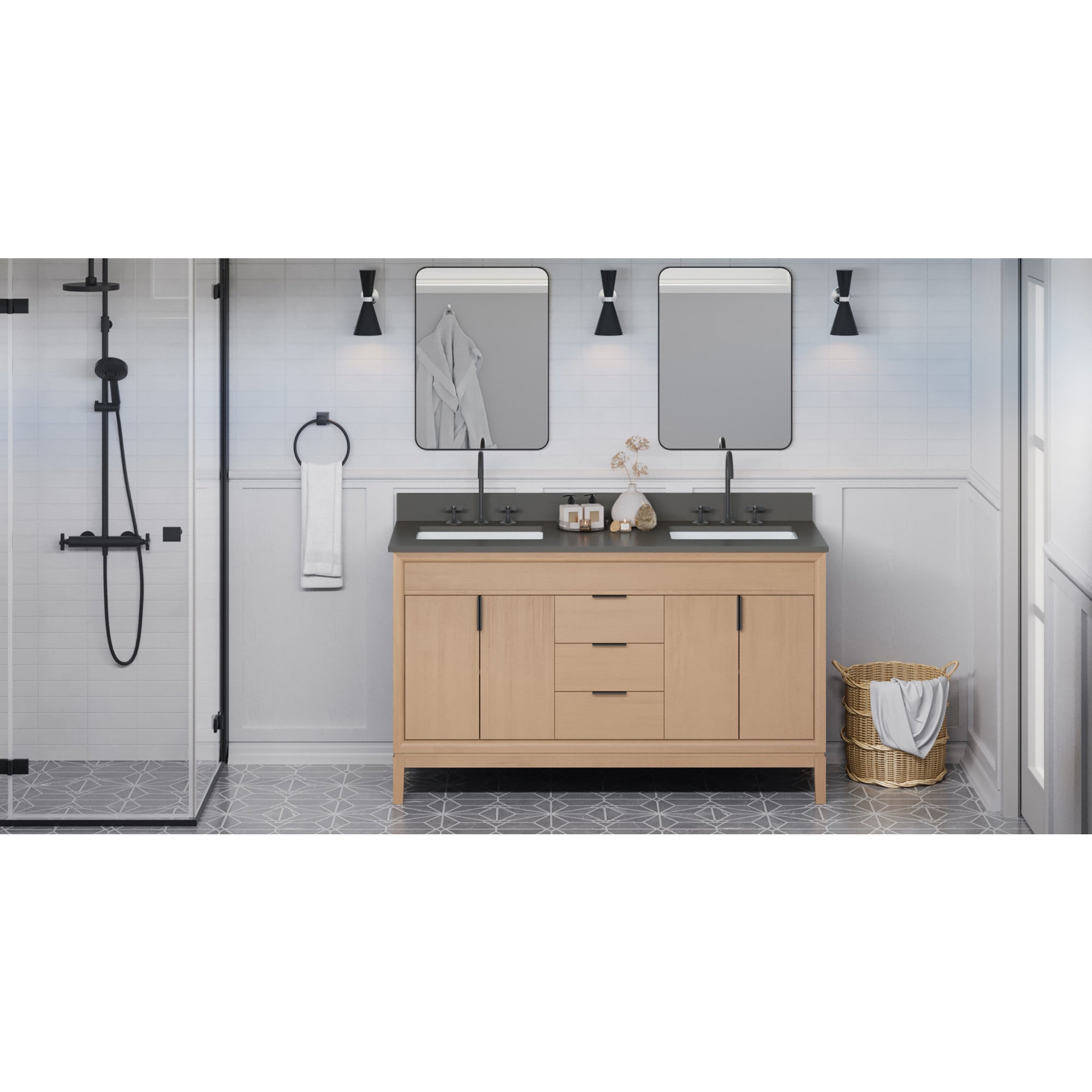 60" Theodora Vanity – Double Bowl – Natural Oak