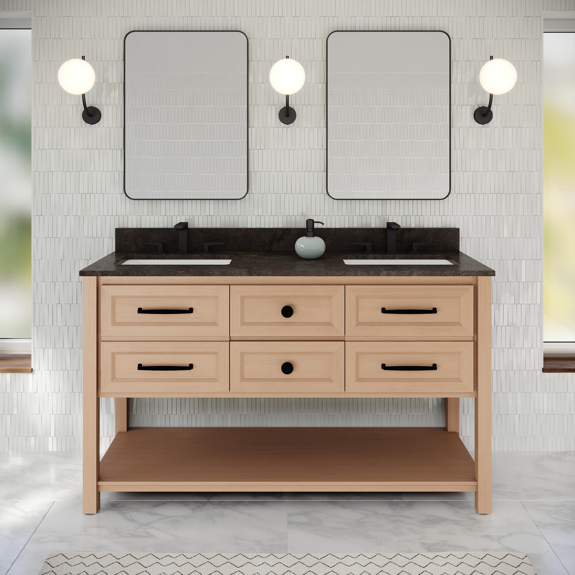 60" Kipling Vanity – Double Bowl – Natural Oak