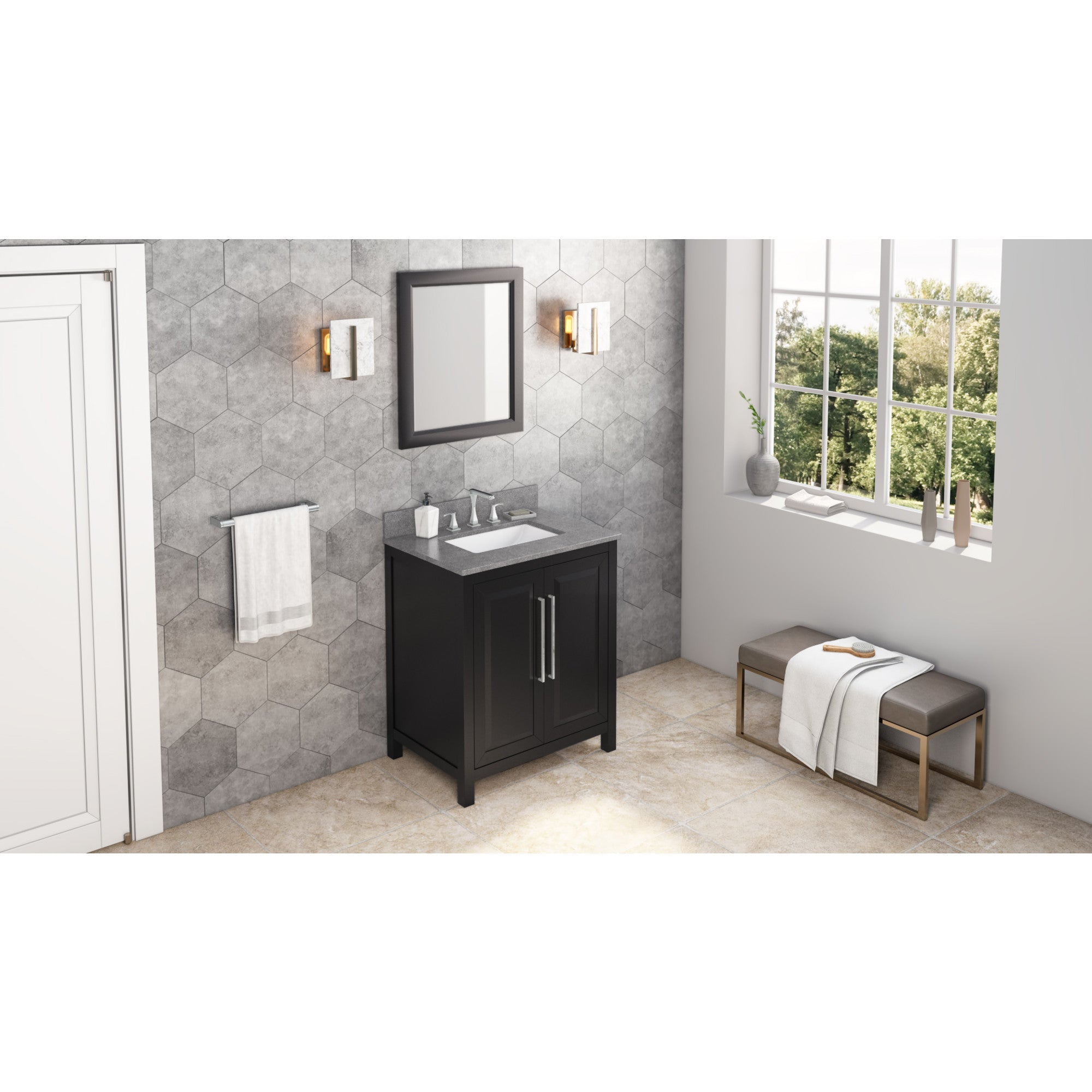 30" Cade Vanity - Black - Steel Grey Cultured Marble