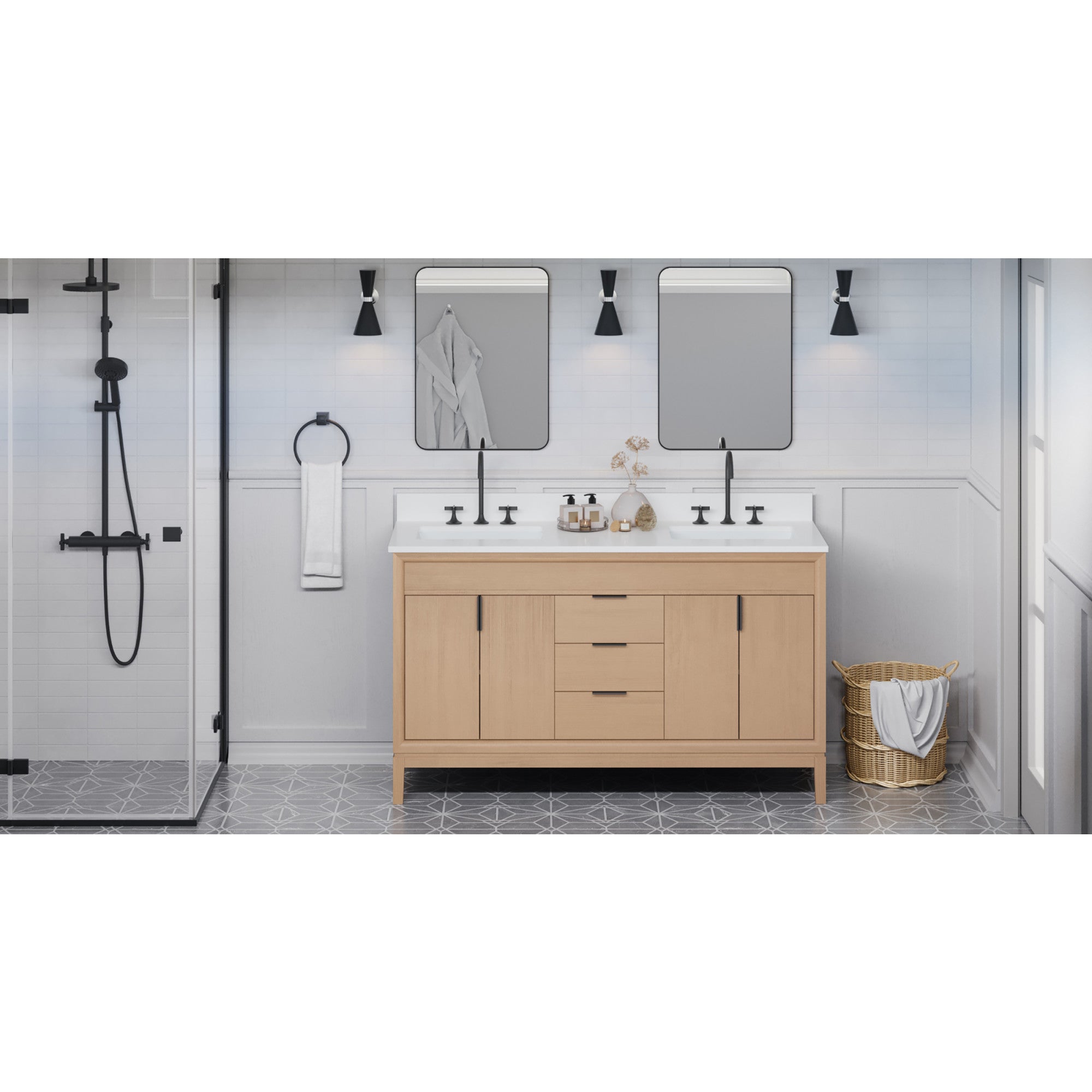 60" Theodora Vanity – Double Bowl – Natural Oak