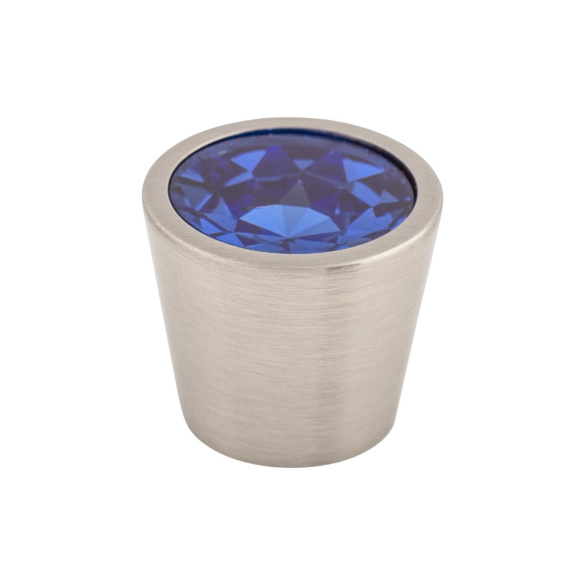 Blue Crystal Center 13/16" Diameter Round Knob - Brushed Satin Nickel