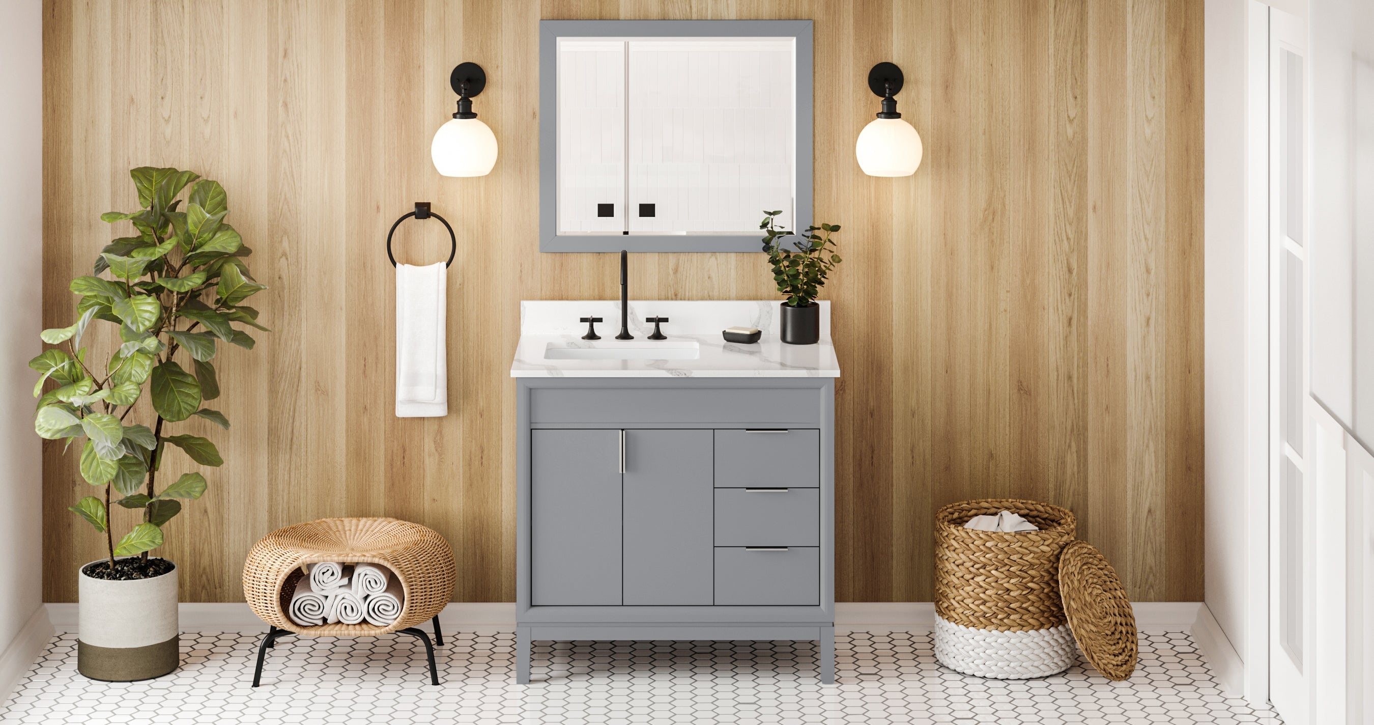 36" Theodora Vanity – Left Offset – Grey