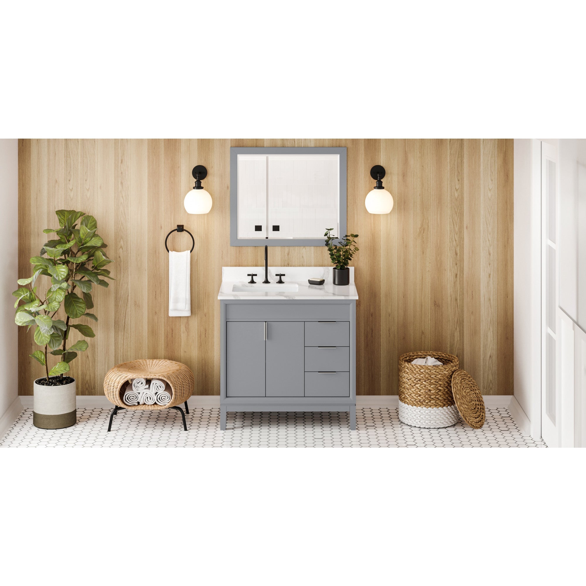 36" Theodora Vanity – Left Offset – Grey