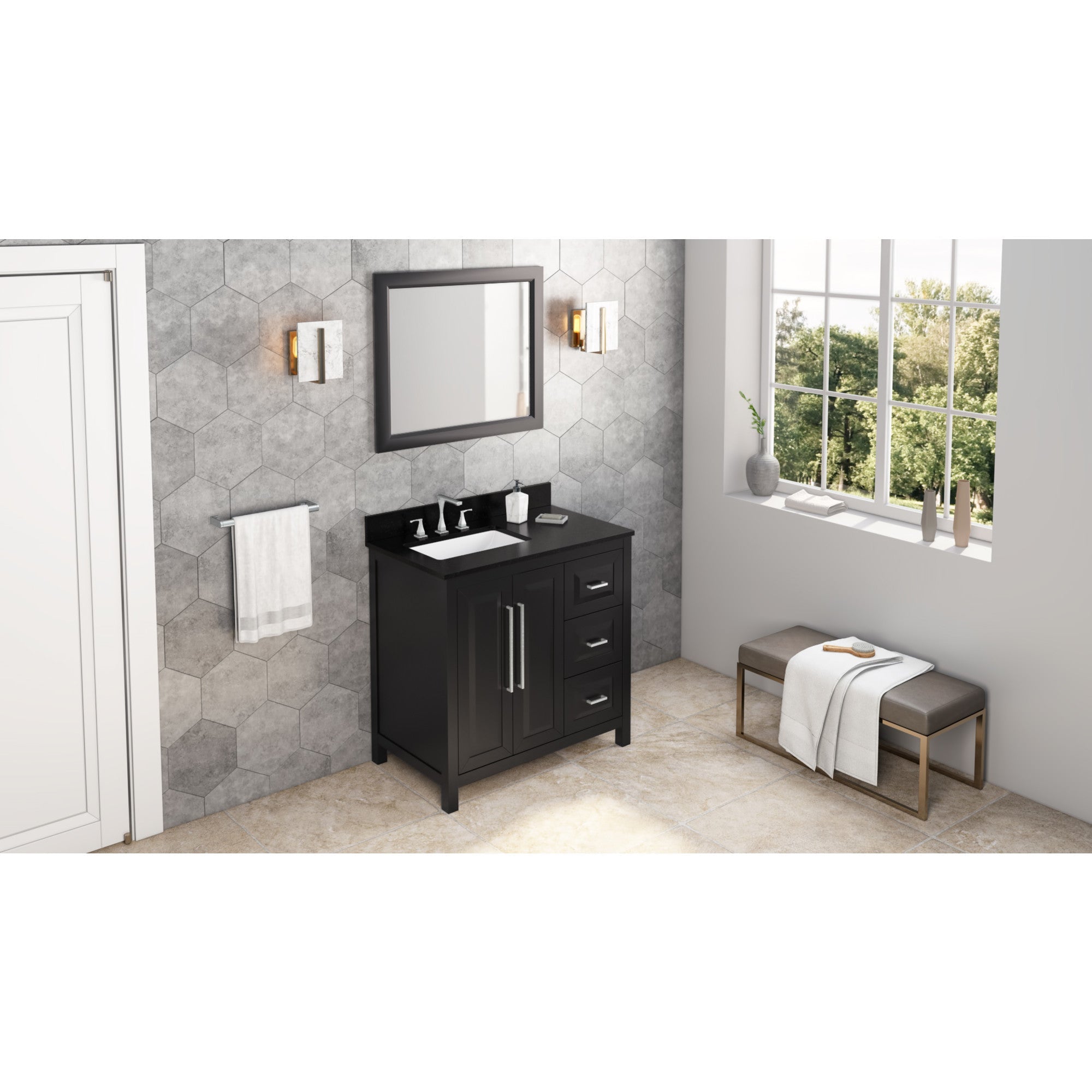 36" Cade Vanity – Left Offset - Black - Black Granite