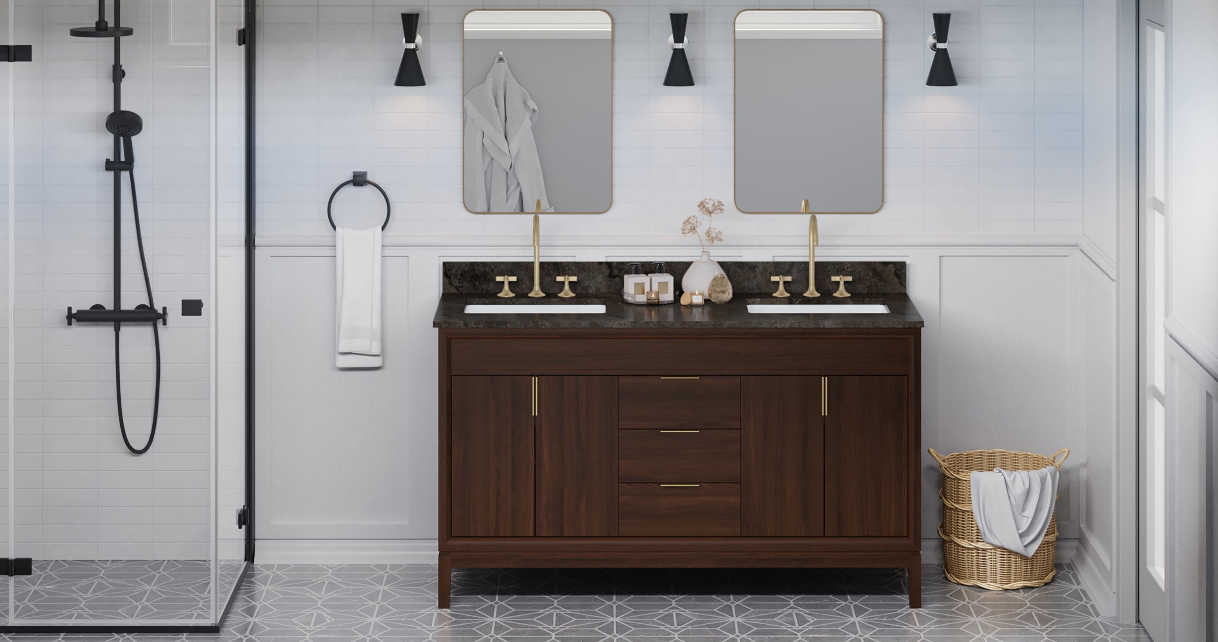 60" Theodora Vanity – Double Bowl – Dark Walnut