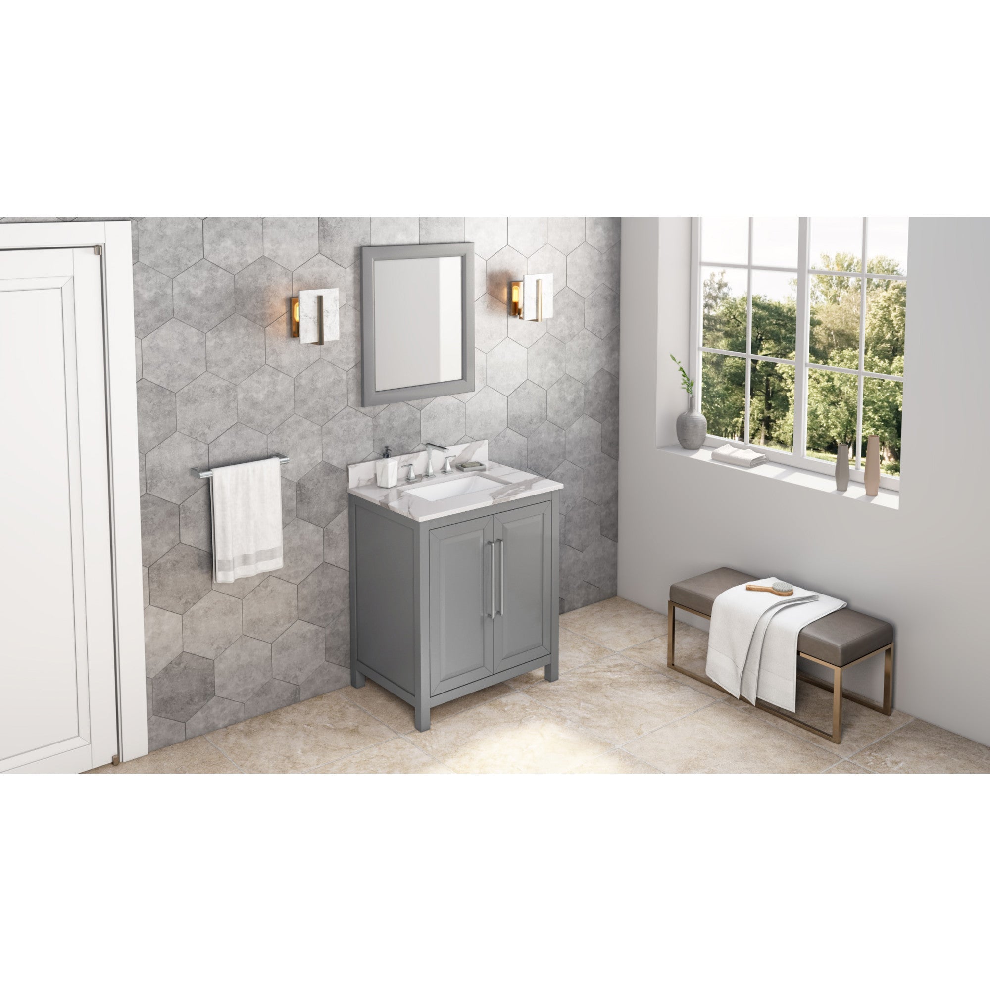 30" Cade Vanity - Grey - Calacatta Vienna Quartz