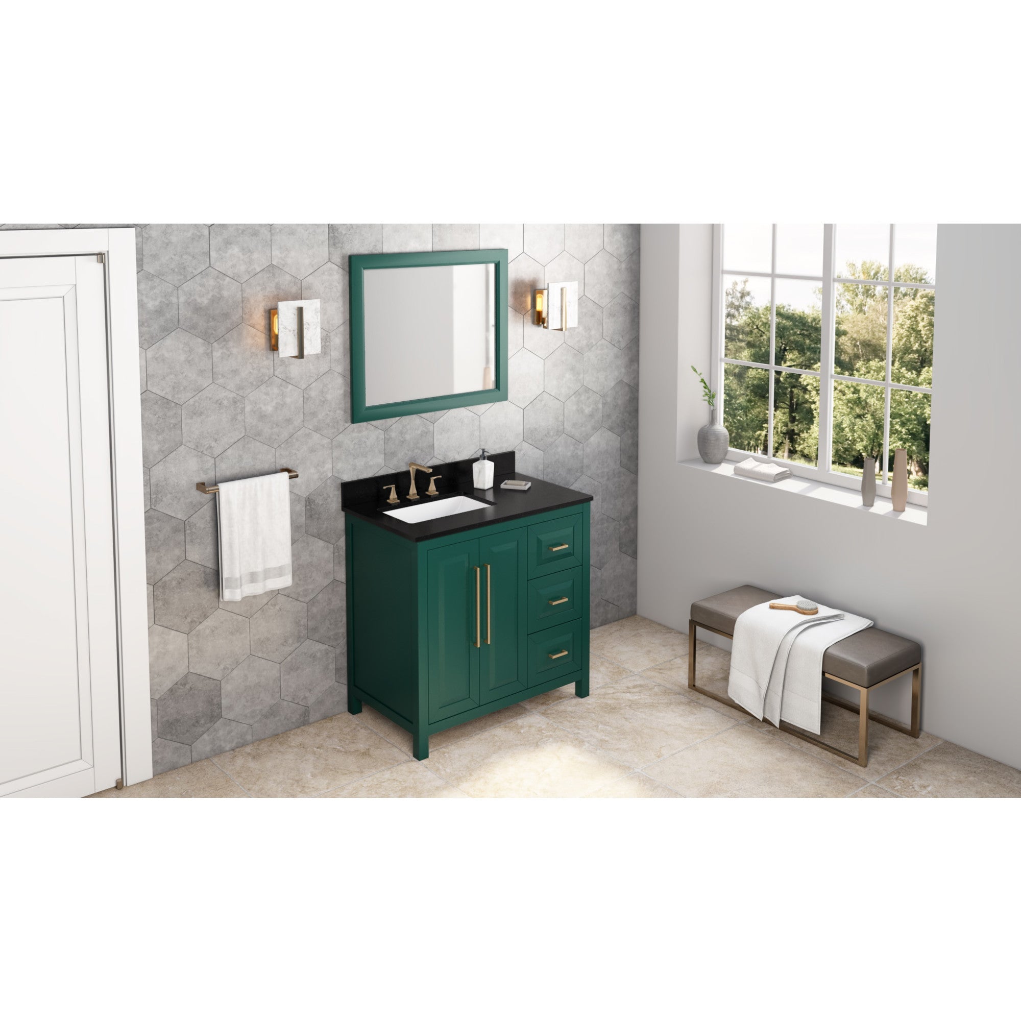 36" Cade Vanity – Left Offset - Forest Green - Black Granite