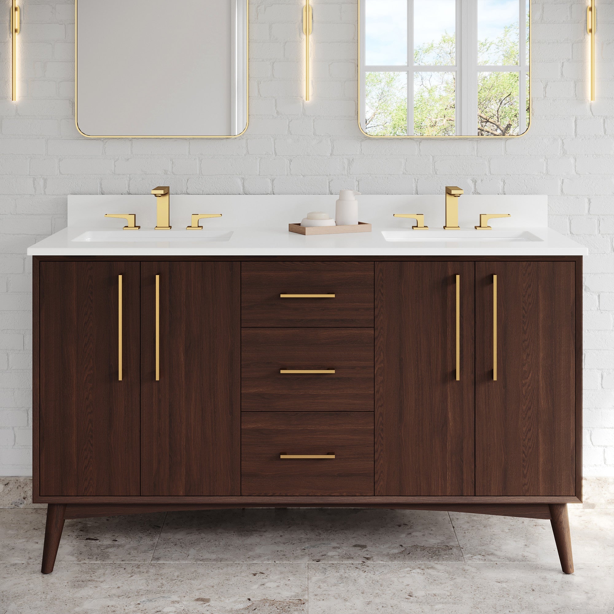 60" Dashwood Vanity – Double Bowl – Dark Walnut