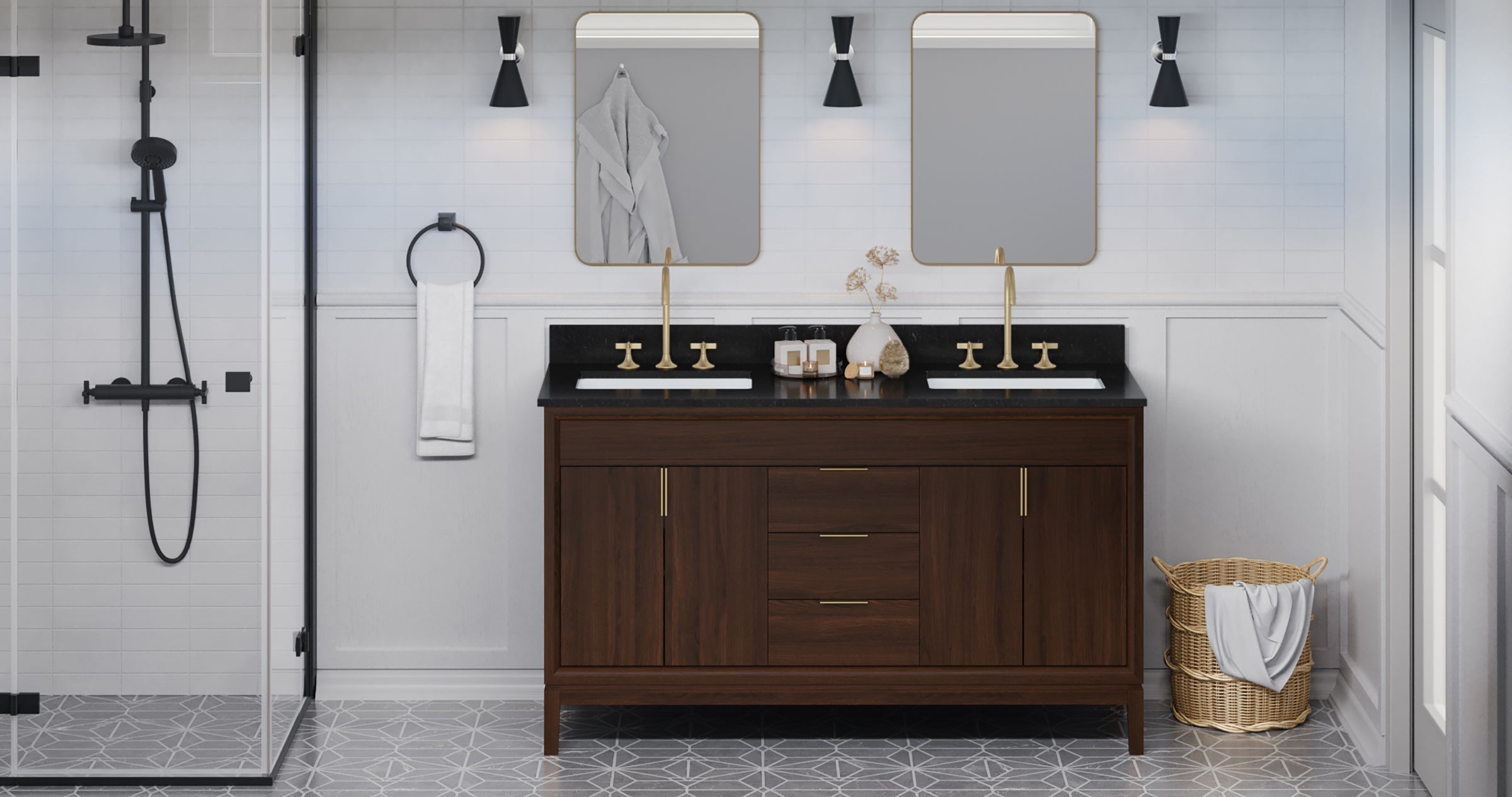 60" Theodora Vanity – Double Bowl – Dark Walnut
