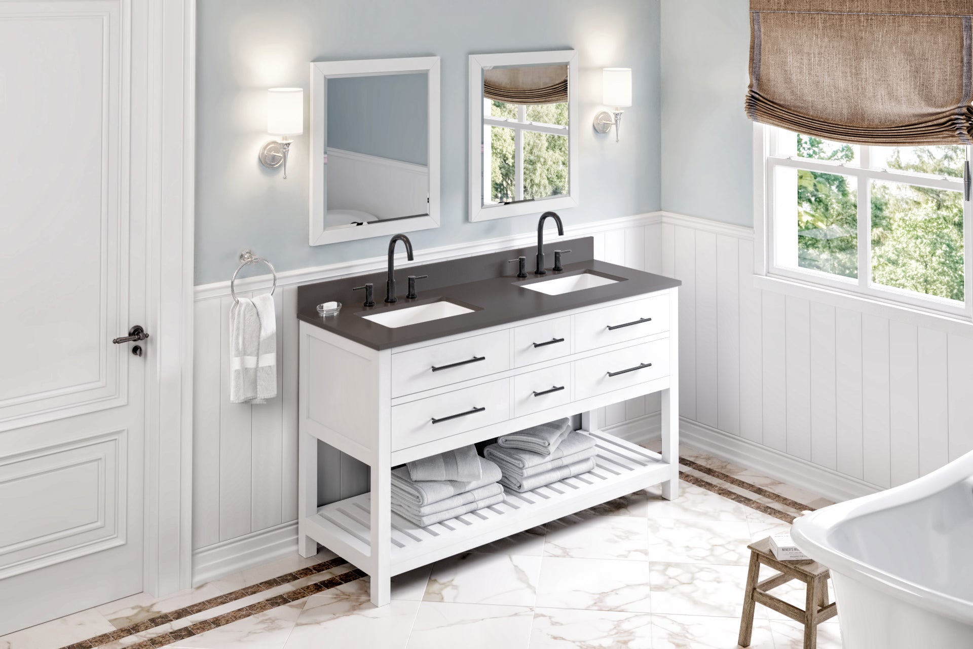 60" Wavecrest Vanity – Double Bowl – White