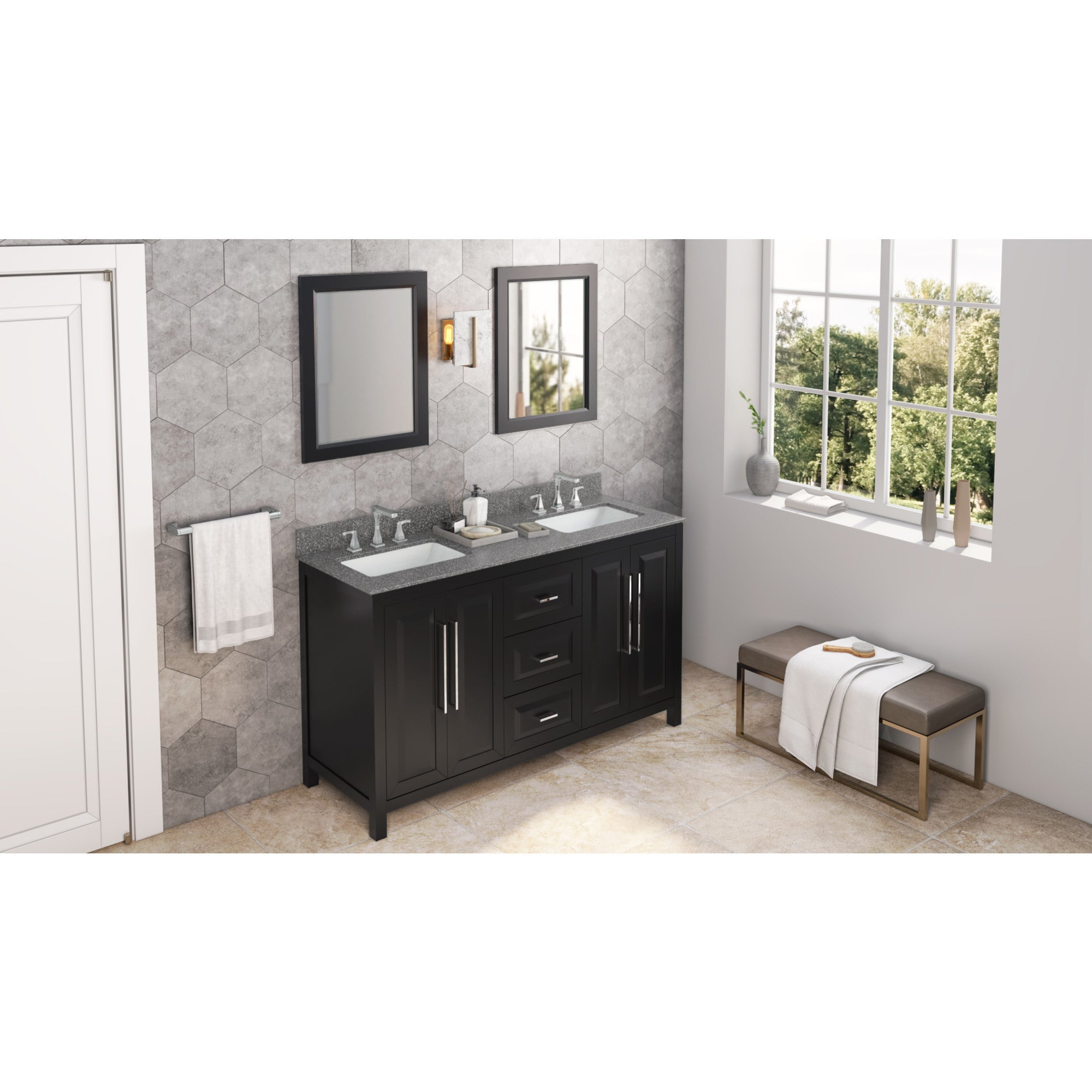 60" Cade Vanity – Double Bowl - Black - Boulder Cultured Marble