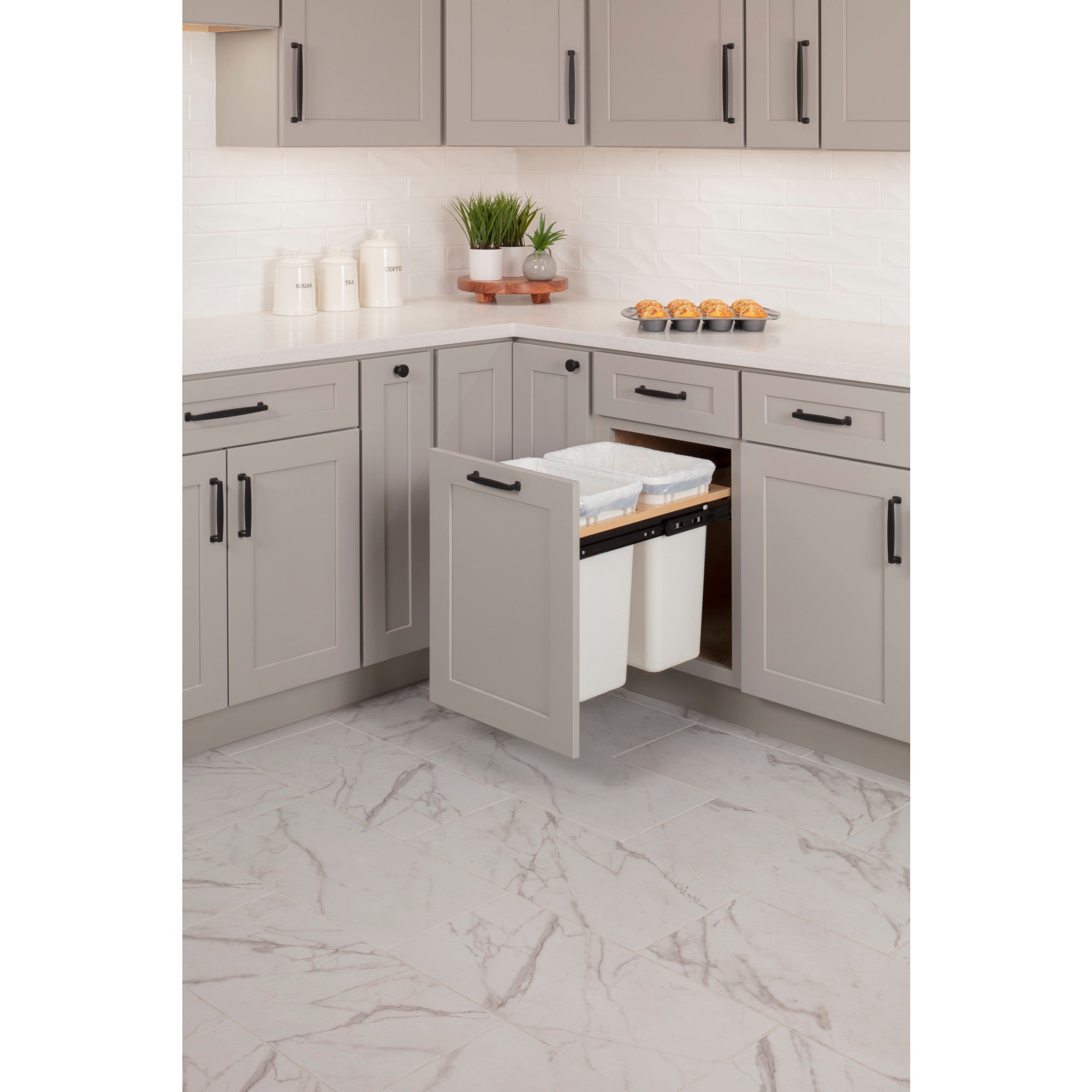 Double White 35 Quart Top-Mount Trashcan Pullout for 15" Opening
