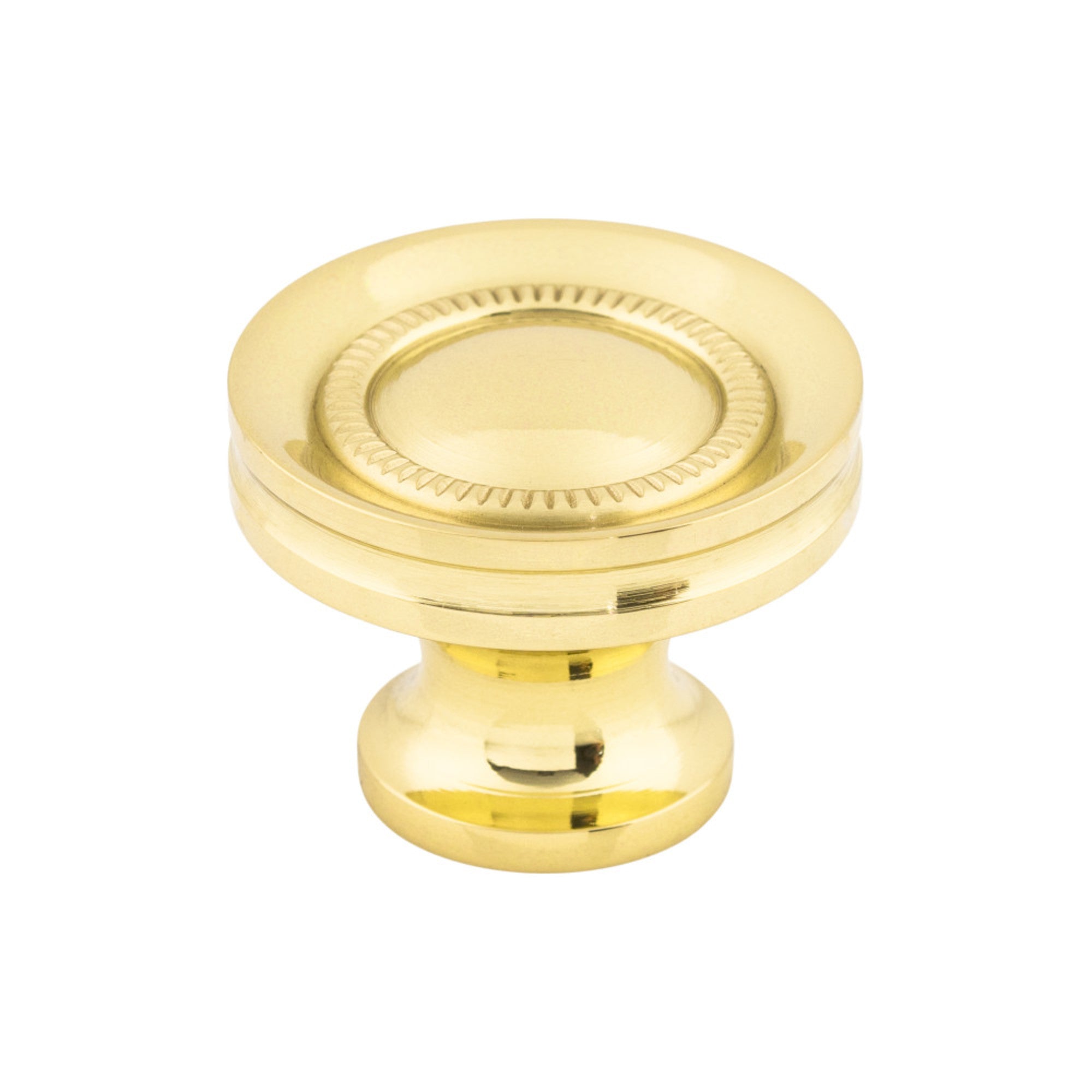 Button Faced 1 1/4" Diameter Round Knob - Polished Brass