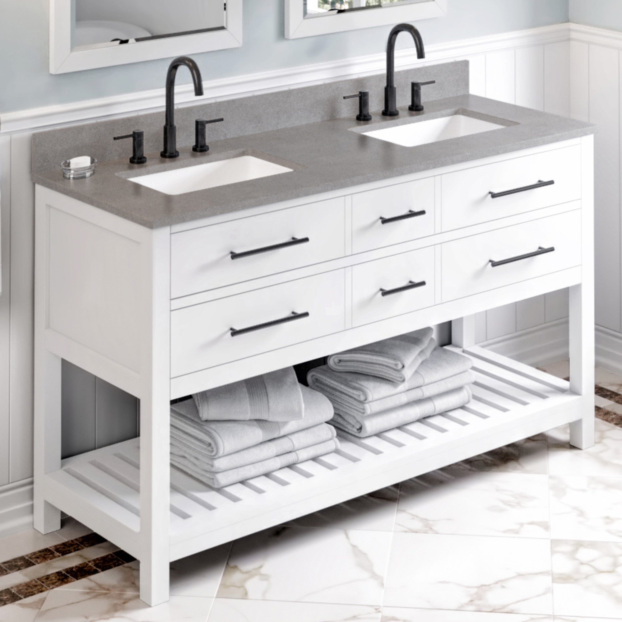 60" Wavecrest Vanity – Double Bowl – White