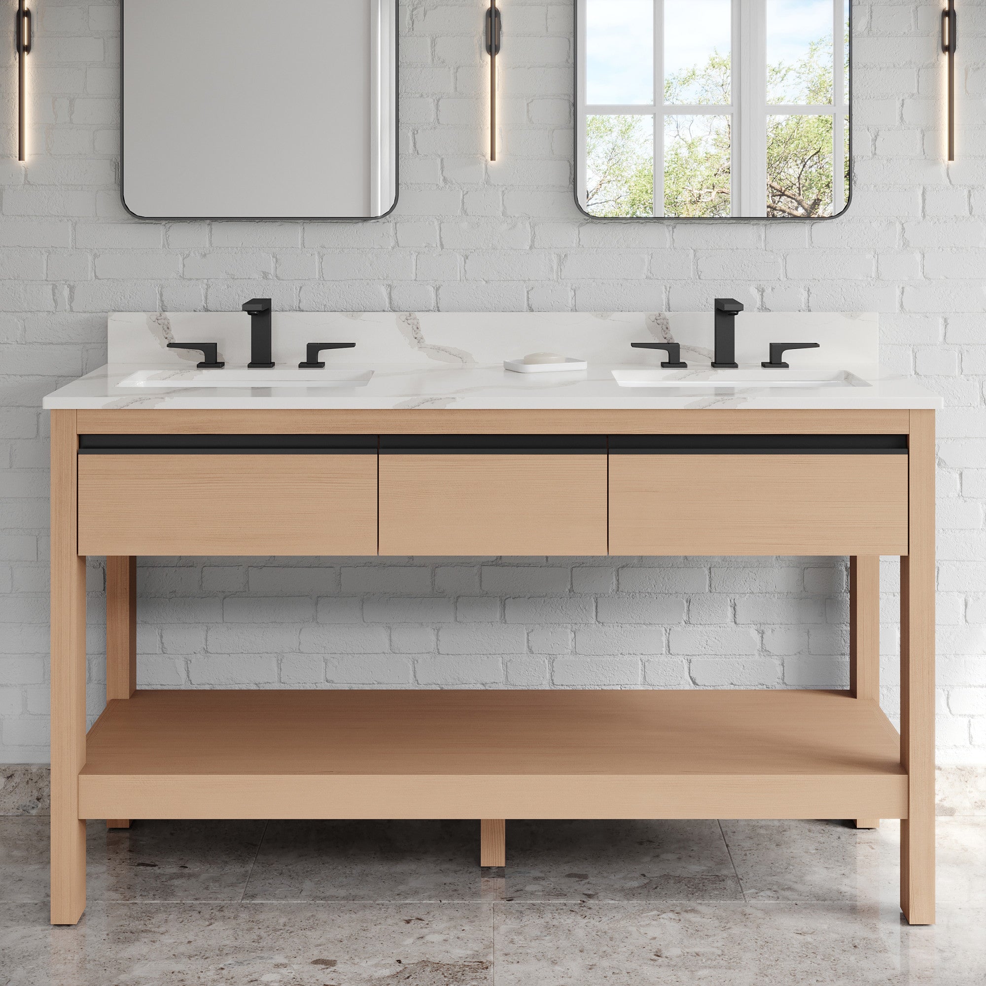 60" Jubilee Vanity – Double Bowl – Natural Oak