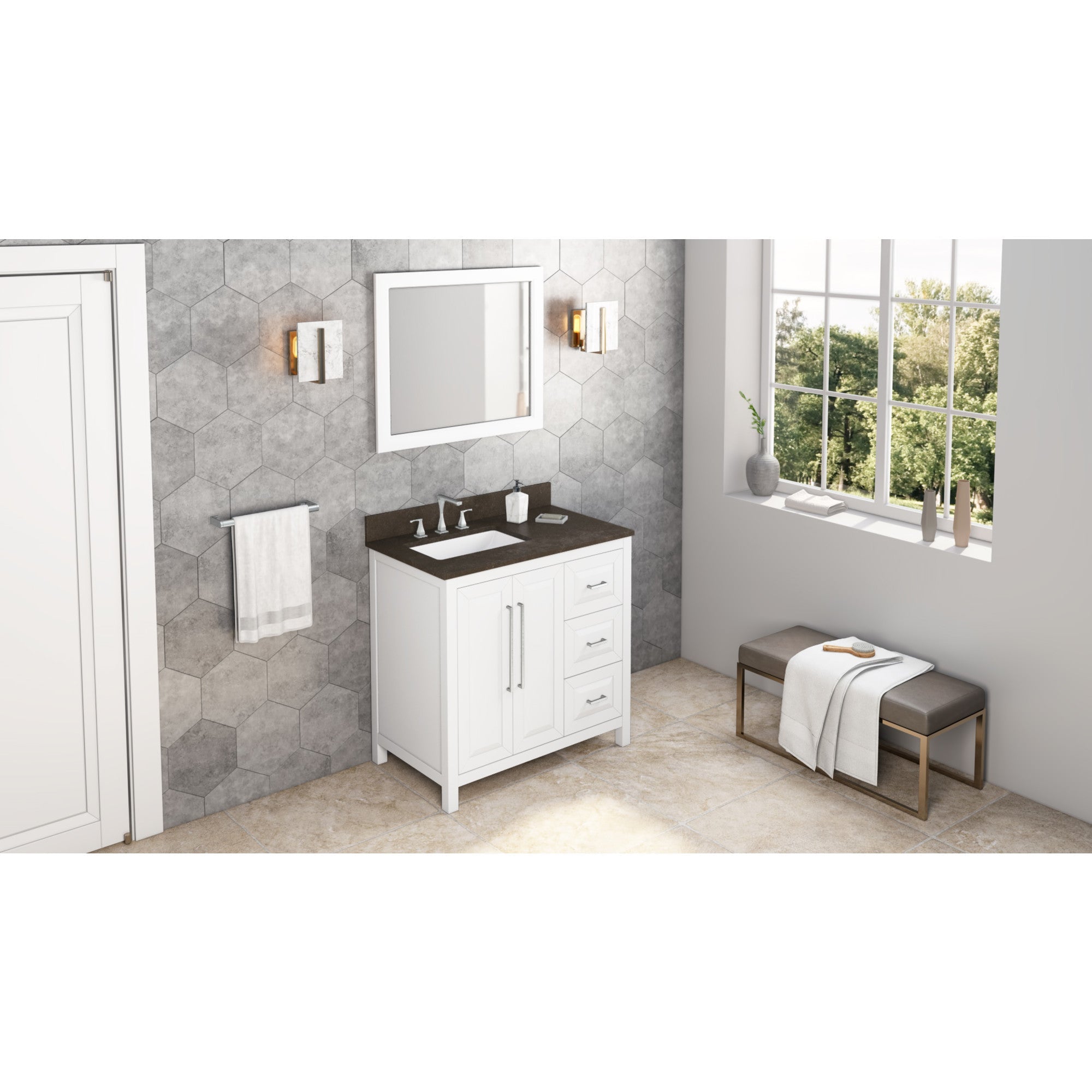 36" White Cade Vanity, left offset