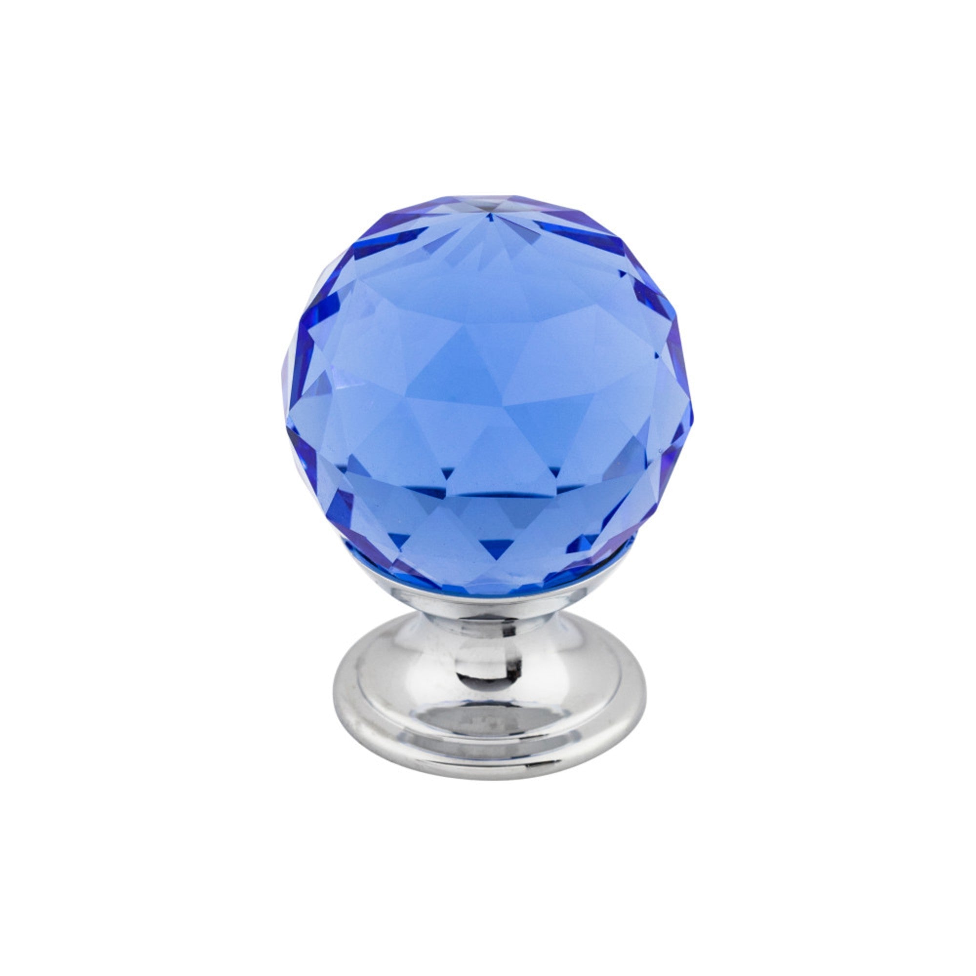 Blue Crystal Round Knob - Polished Chrome