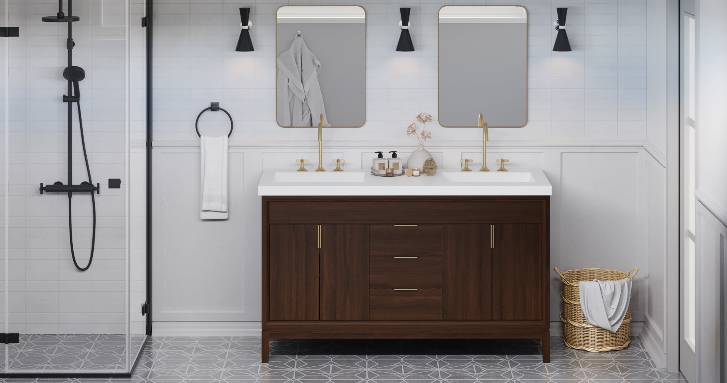 60" Theodora Vanity – Double Bowl – Dark Walnut