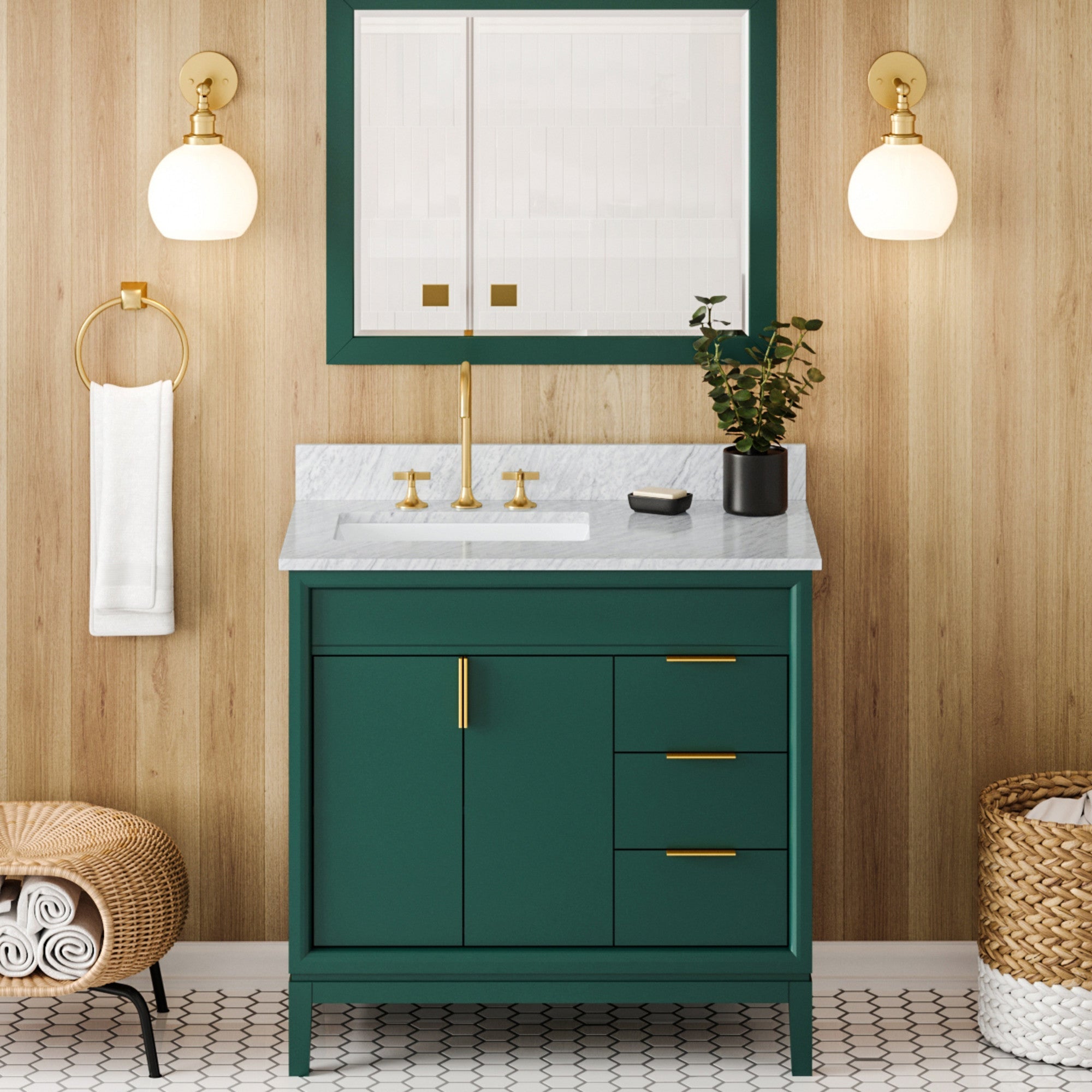 36" Theodora Vanity – Left Offset – Forest Green
