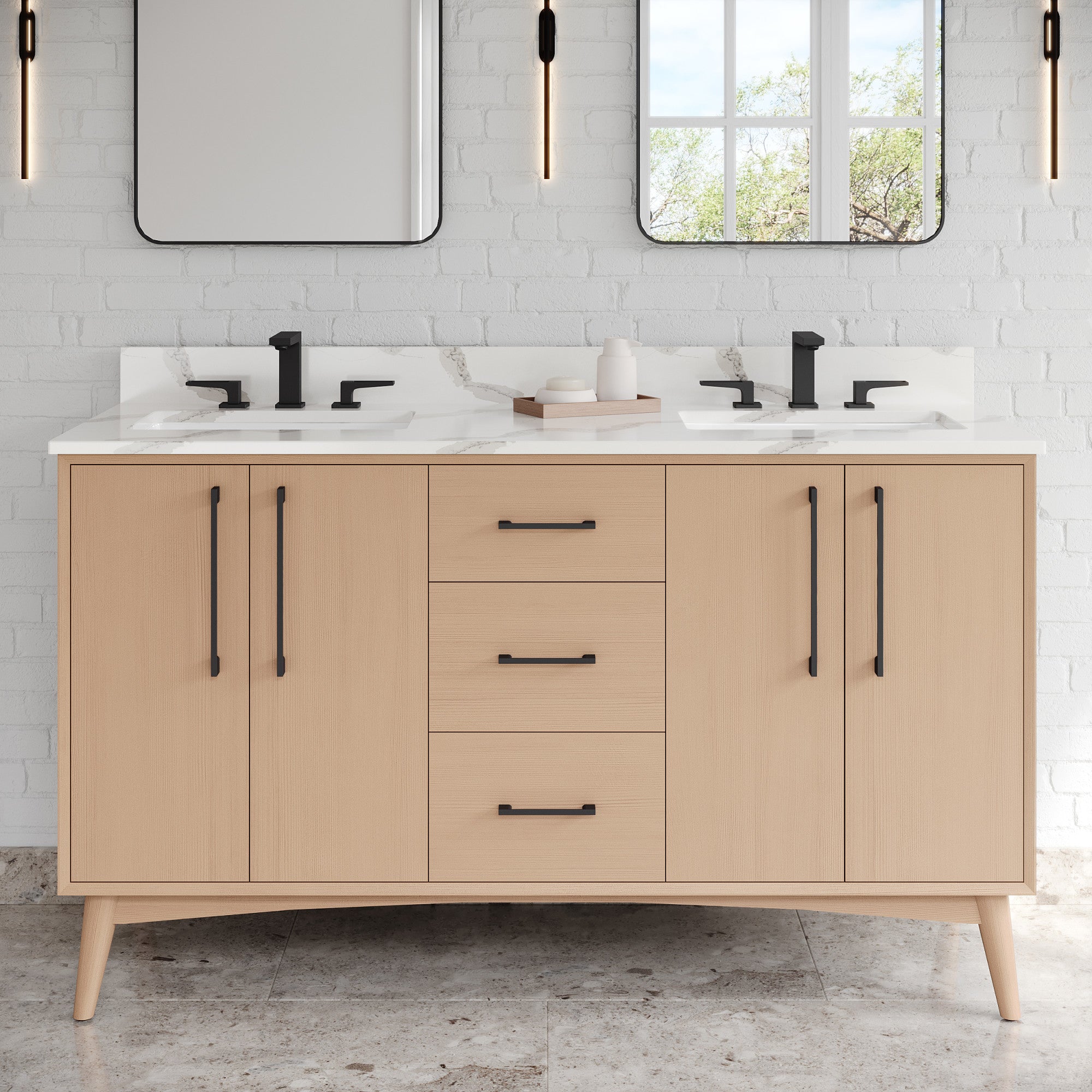 60" Dashwood Vanity – Double Bowl – Natural Oak