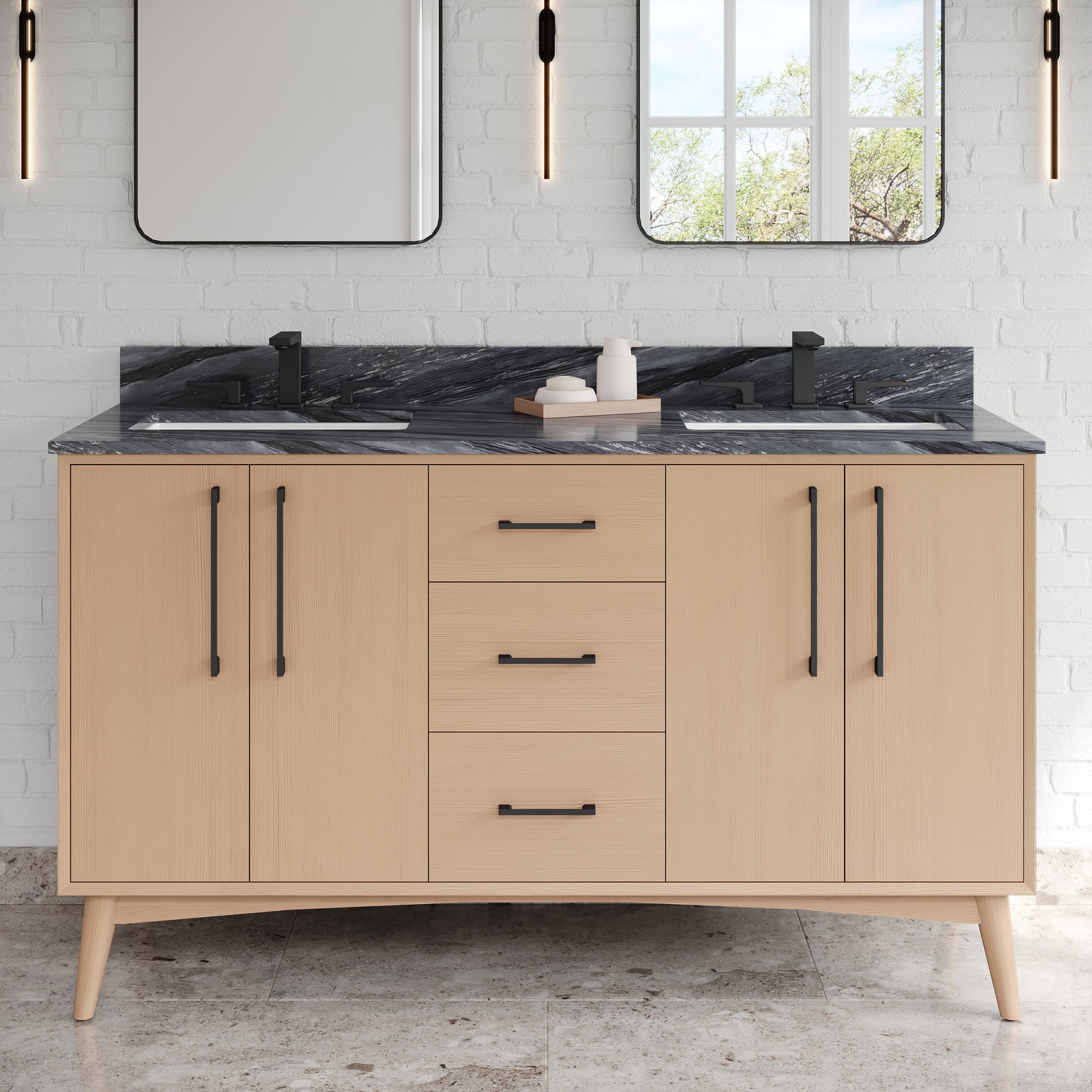 60" Dashwood Vanity – Double Bowl – Natural Oak